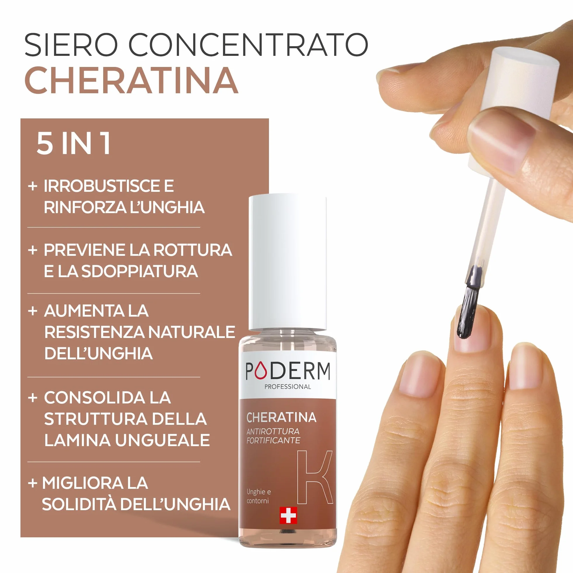 Poderm 5 in 1 Siero Booster Unghie Cheratina Trattamento Indurente per Unghie Fragili 6 ML