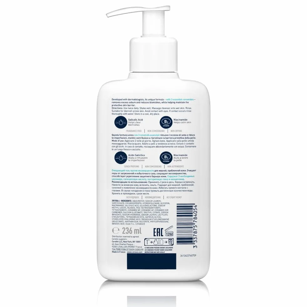 CeraVe Detergente Controllo Imperfezioni per Pelle Grassa con Acido Salicilico e Argilla Purificante