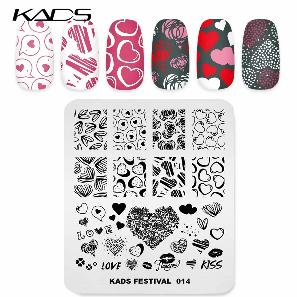 KADS - Stencil per nail art fai da te motivo cuori, amore (FE014)