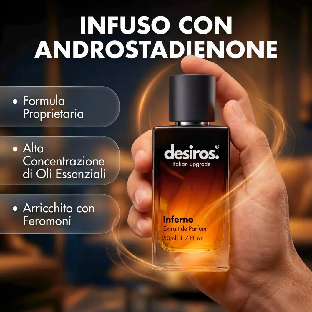 Desiros Inferno Estratto di Profumo Uomo 50ml 25% Oli Essenziali Note Agrumate Fresche Legnose