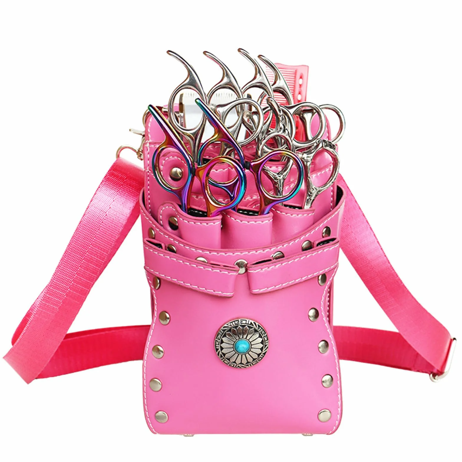 per Parrucchiere, Borsa per Forbici da Barbiere in Pelle PU a 7 Scomparti, Porta Cesoie, Organizer Staccabile per Taglio Capelli per Pettini, Tagliacapelli e Flaconi