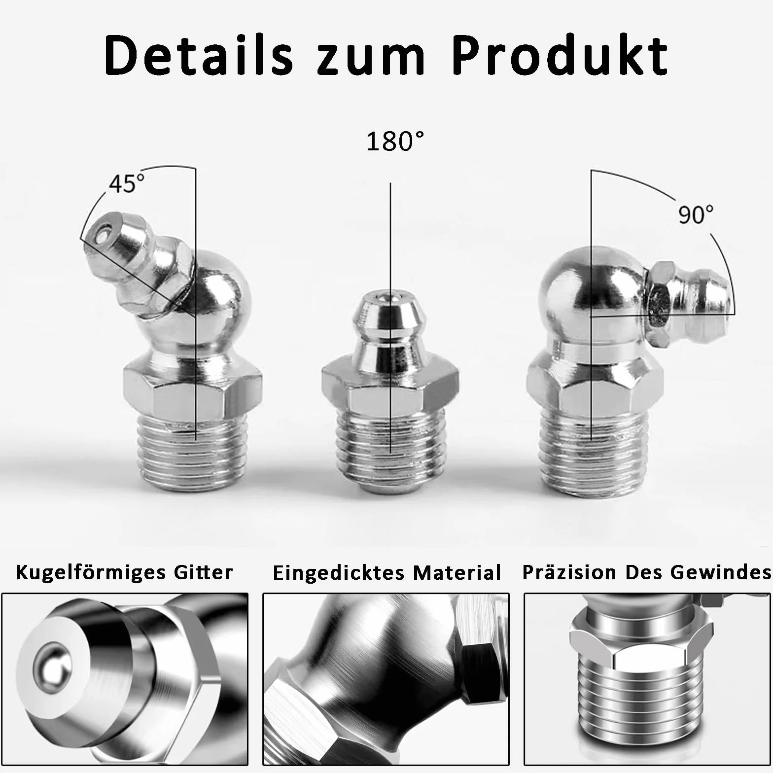 Set di Ingrassatori M6 M8 M10 60 Pezzi Raccordo in Metallo Dritto Angolato 45° 90° Tappo