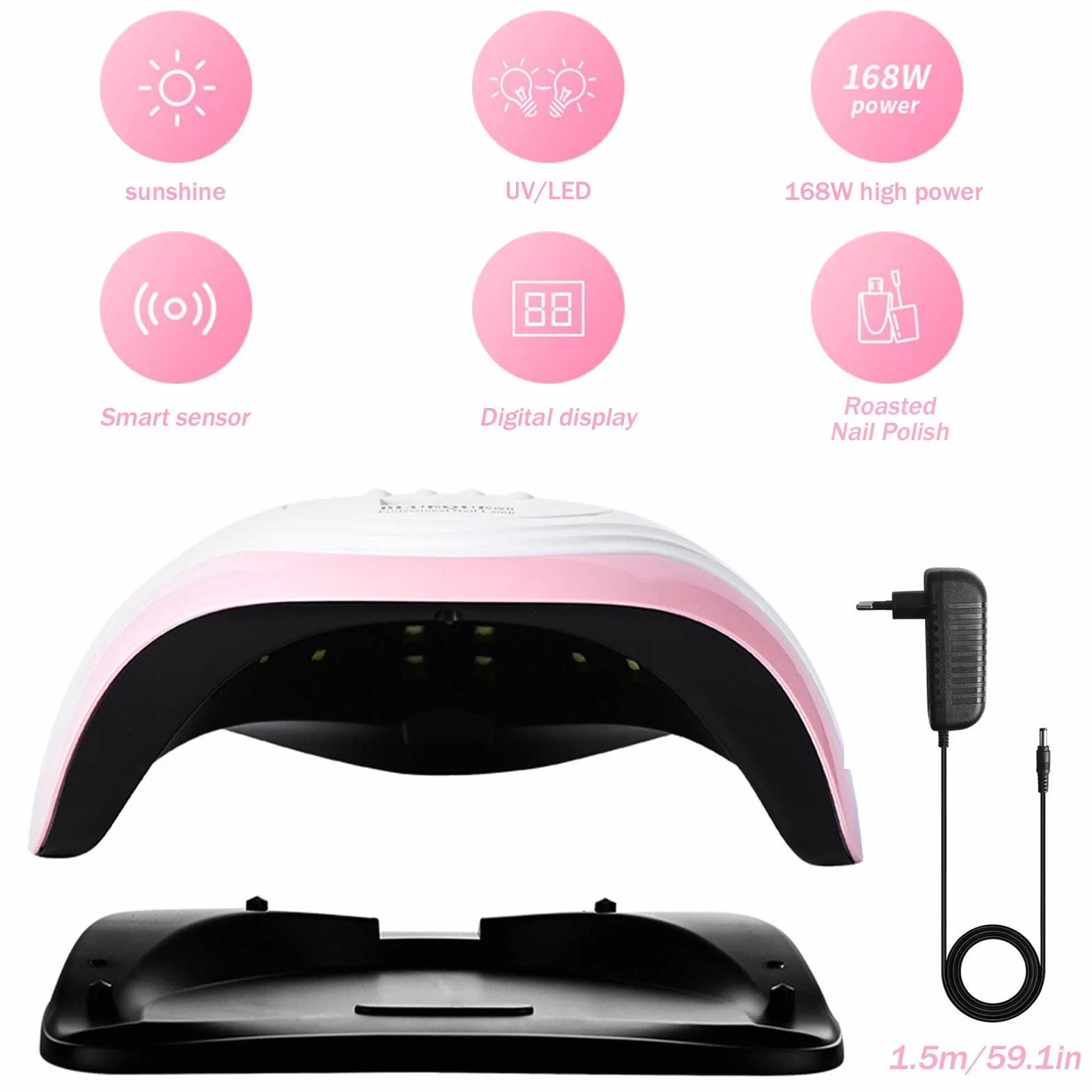 Lampada Unghie LED UV Professionale,168W Fornetto Unghie Può Curare Rapidamente,Sensore Di Avvio Automatico,Timers da 10s/30s/60s/90s, LCD Display Lampada per unghie per Gel Nail Polish Light