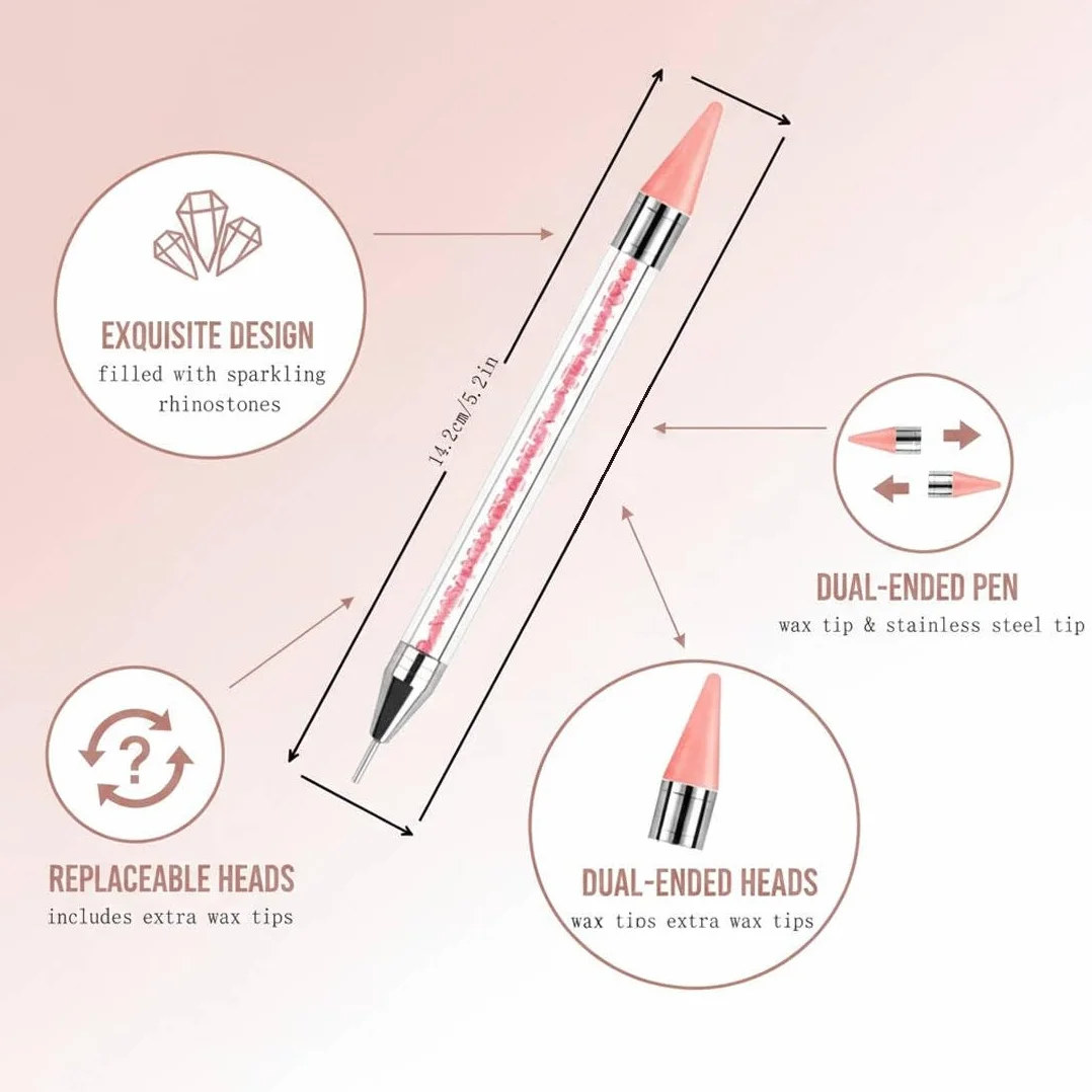 2 Set Penna di Cera per Strass Unghie con Punte di Ricambio e Pinzetta, Penna per Nail Art di Precisione, Brillantini Unghie, Strass Nail Pen per Decorazioni Unghie e DIY