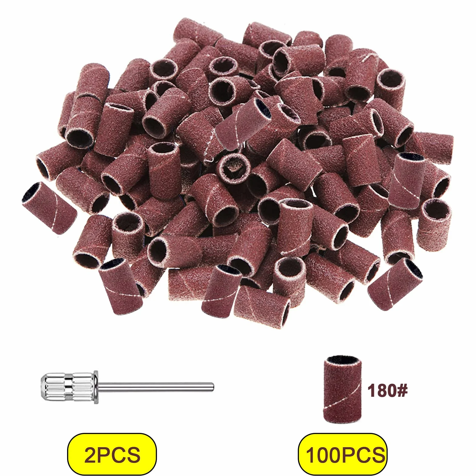 100 Pezzi Nastri Abrasivi Manicure 180#, Ideale per Macchina Manicure Utensili Montati Teste di Molatura Cilindrica(2*Punta da Trapano per Unghie)