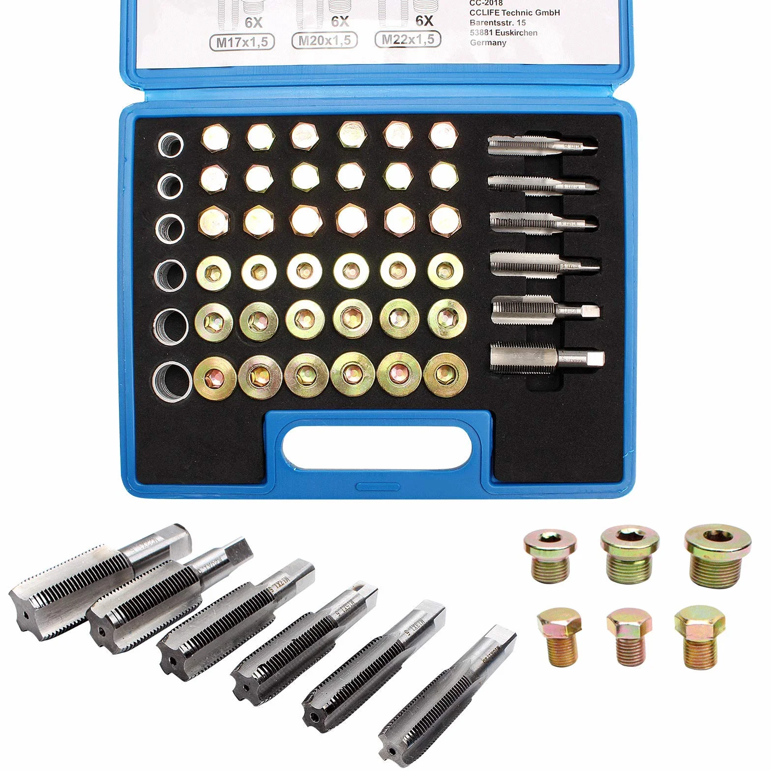 CCLIFE 114 Pezzi Kit Riparazione Filettatura Auto M13-M22 Coppa Olio