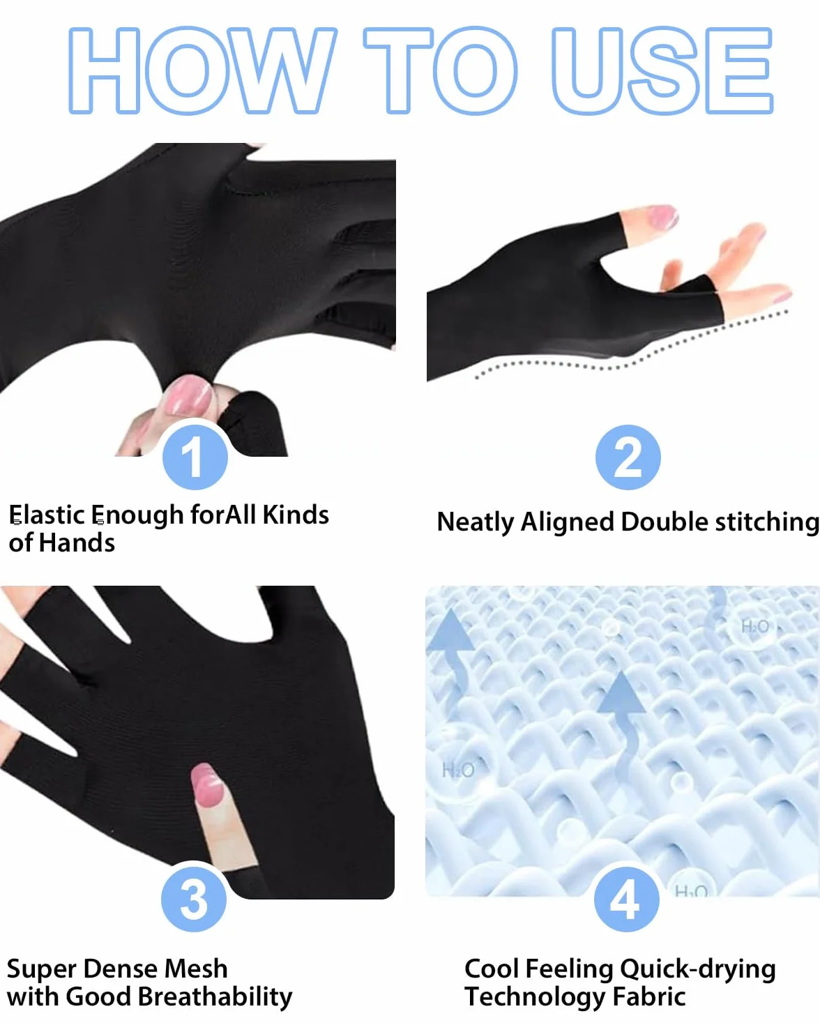 2 Paia Guanti Protezione UV per Manicure Gel,Professionali UPF50+ Protezione UV Guanti Senza Dita,Per Manicure Lampada UV Fitness Ciclismo(Nero,Rosa)