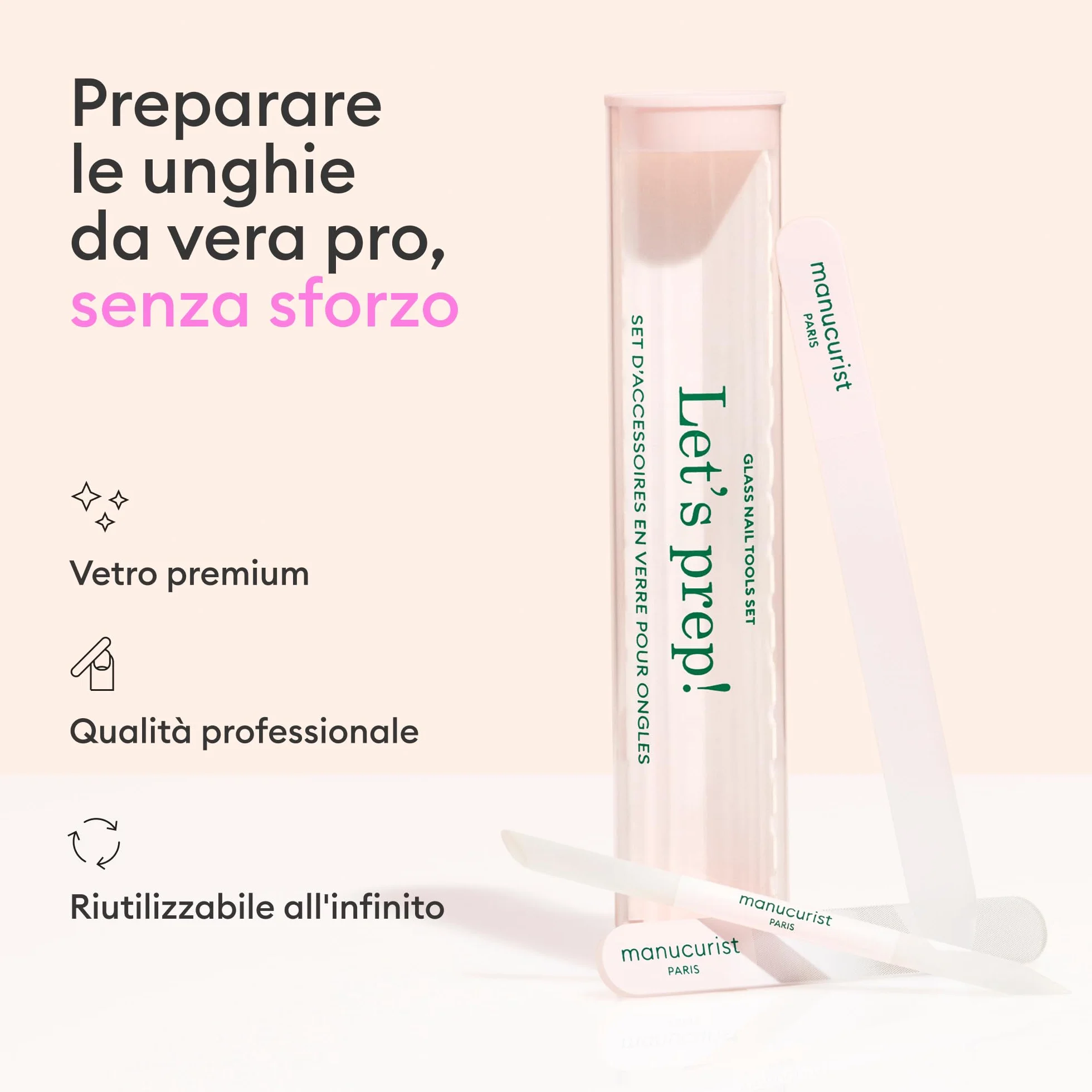 Manucurist Trio Coltelleria – Set Esclusivo in Tubo con Lima per Unghie in Vetro, Buffer e Spingicuticole – Accessori per la Cura delle Unghie - Idee Regalo Donna - Regali Donna