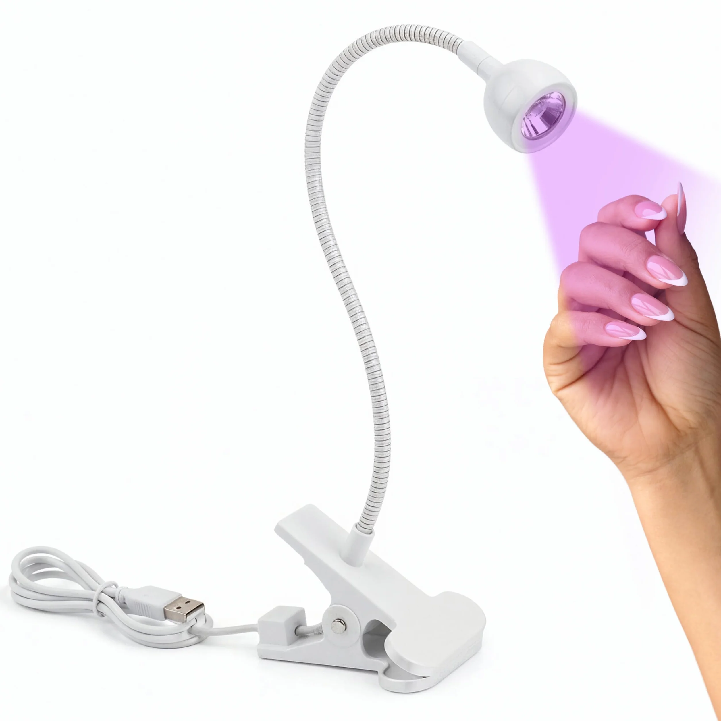 Lampada UV LED Unghie con Clip da Tavolo, Mini Lampada Portatile per Semipermanente e Nail Art, Braccio Flessibile Rotazione 360°, Pulsante On/Off sul Cavo, Luce per Manicure da Casa