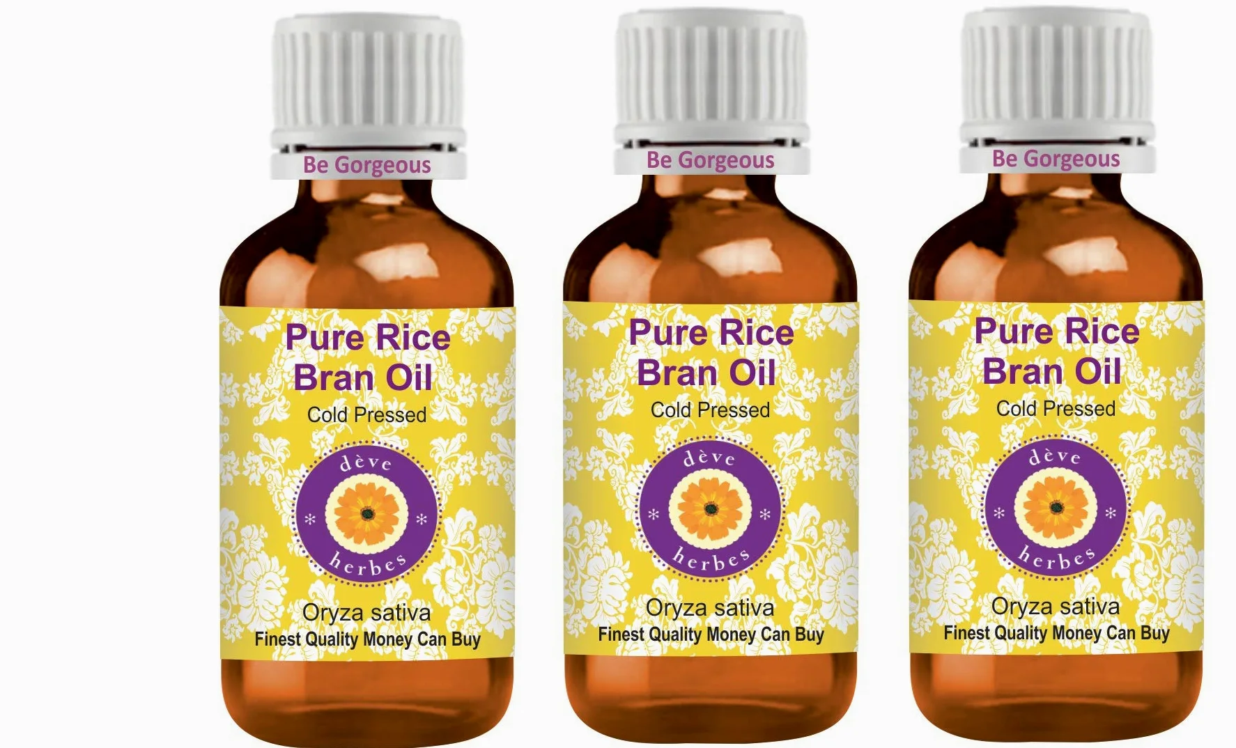 Deve Herbes Olio puro di crusca di riso (Oryza Sativa) pressato a freddo (confezione da tre) 100 ml x 3 (10 oz)