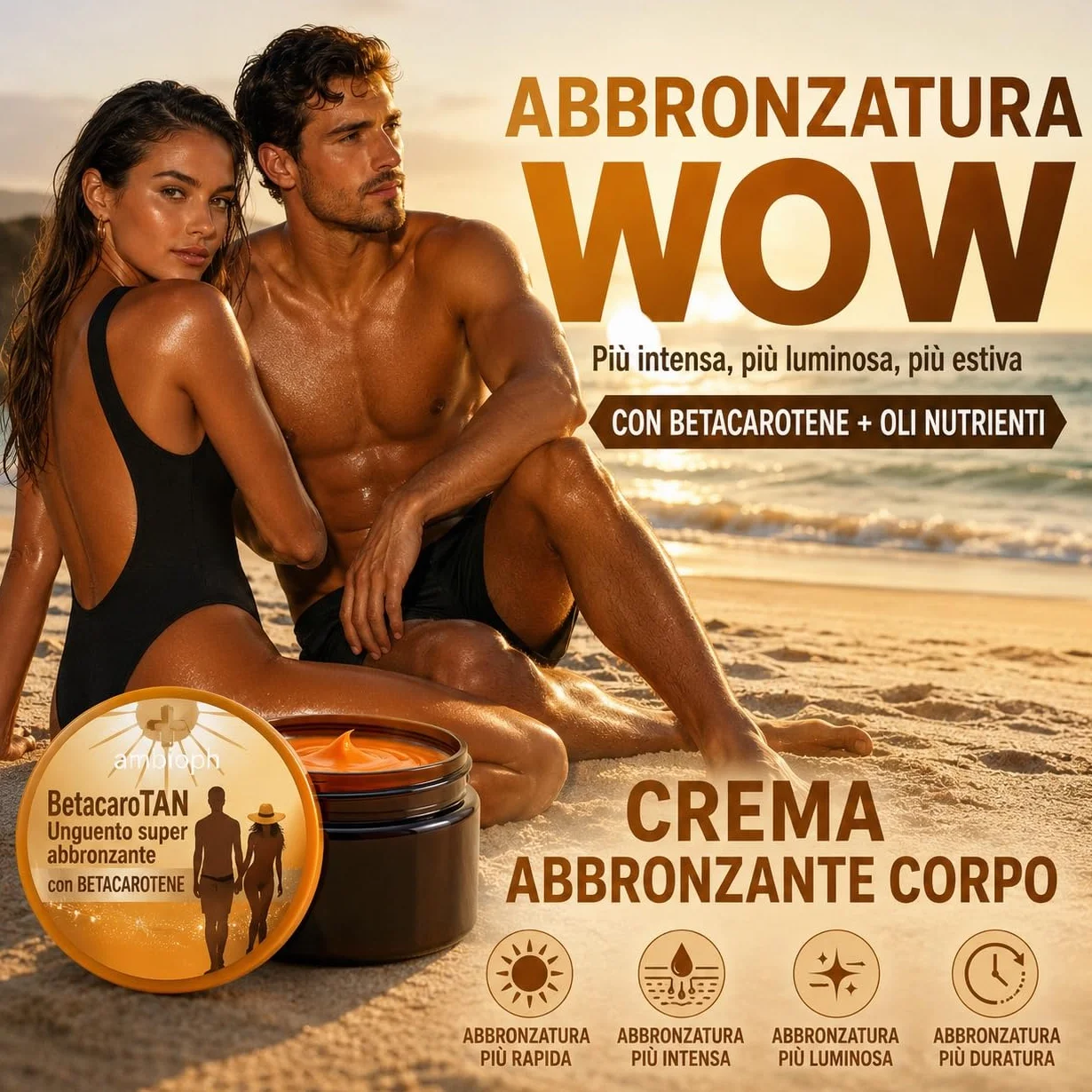 Crema Abbronzante Corpo Acceleratore con Betacarotene Vitamina E Olio di Ricino e Mandorle Dolci