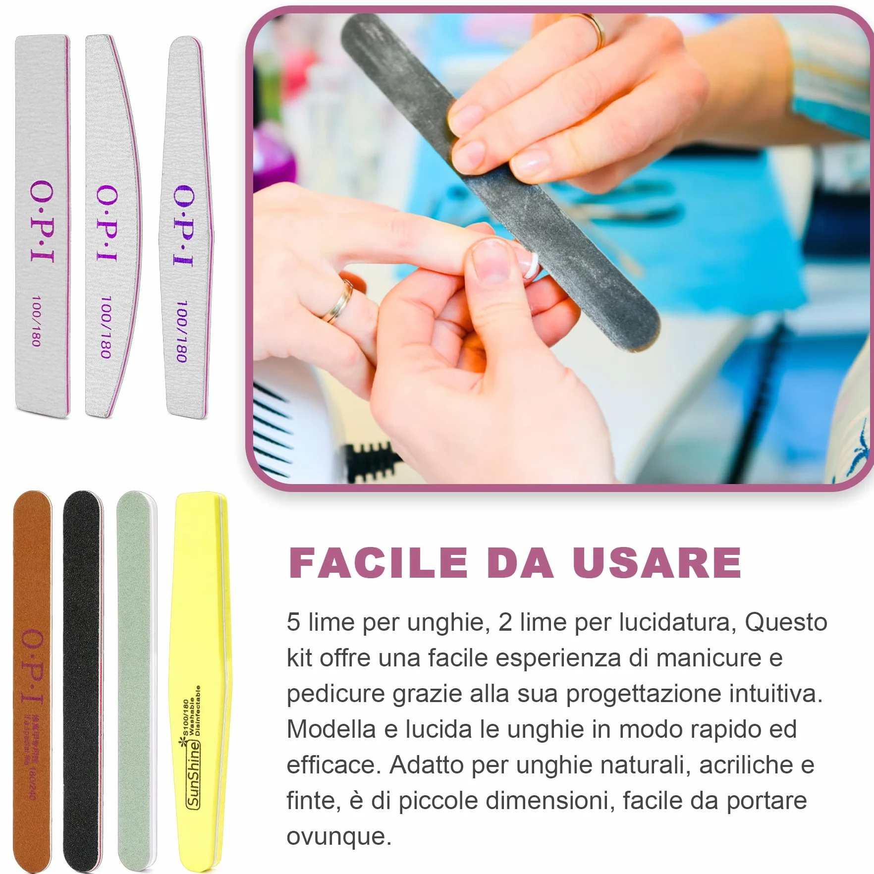 14 Pezzi Lime e Buffer per Unghie Riutilizzabili, Set Completo con Spingi Cuticole, Tronchesino Professionale e Accessori per Manicure e Pedicure, Nail Care per Casa e Salone