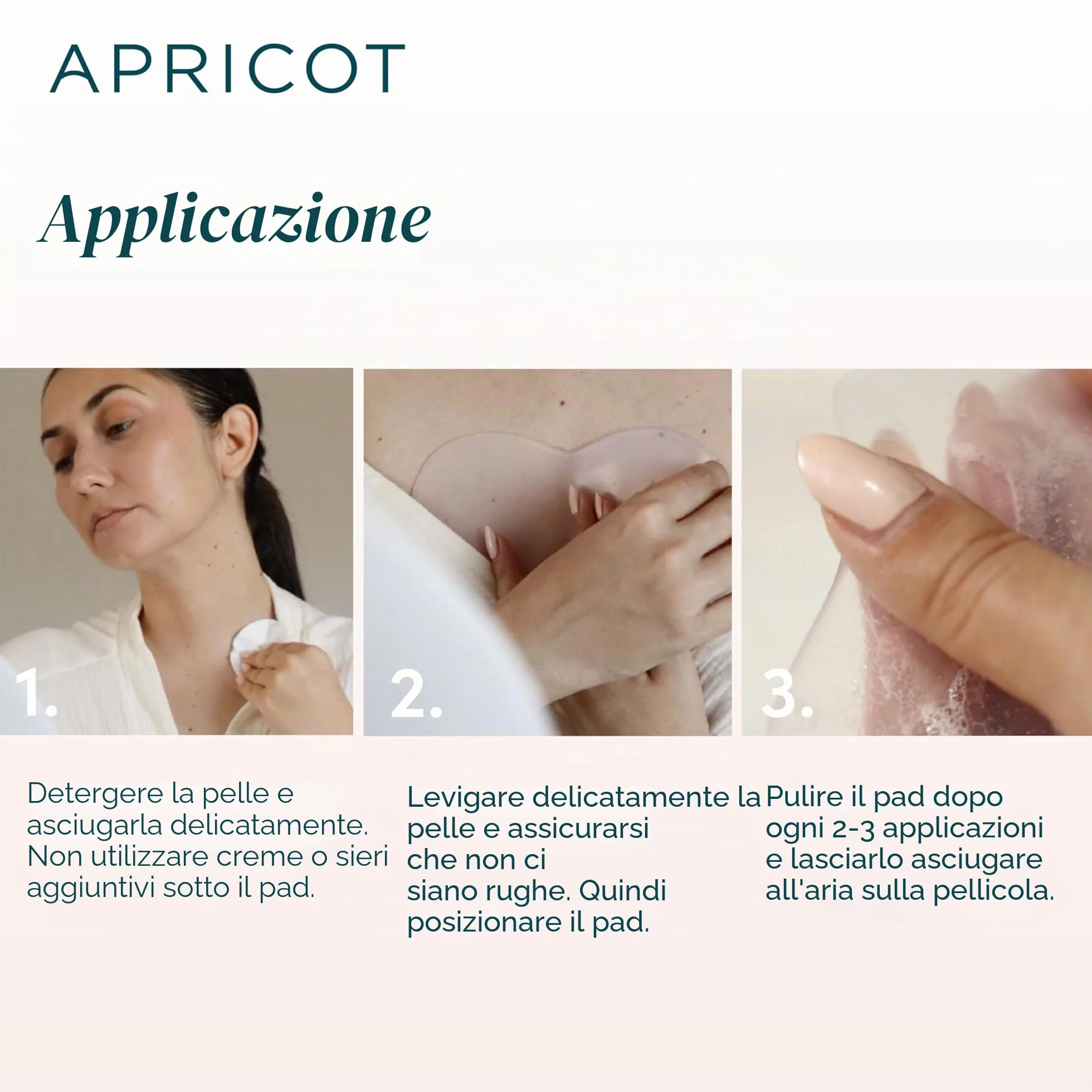 APRICOT decollete Pad antirughe in silicone medico con acido ialuronico a basso peso molecolare – Riutilizzabile fino a 30 volte, dermatologicamente confermato, vegano e senza sperimentazione su
