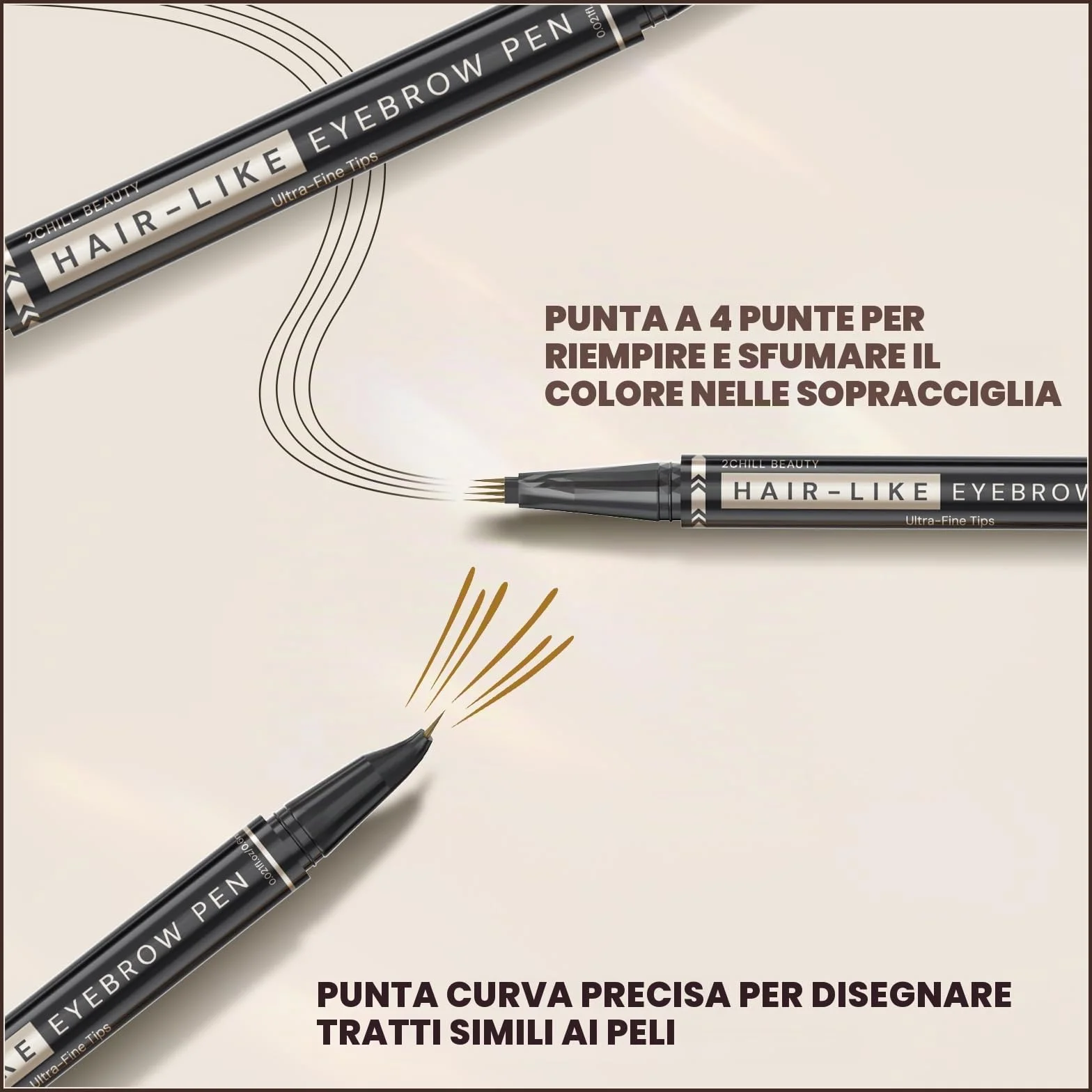 2CHILL Matita per Sopracciglia Curva a 30°, Penna per Sopracciglia Professionale 2 in 1, Penna per Sopracciglia Waterproof a 4 Punte, Microblading Intenso per Donne, Trucco a Lunga Tenuta (Marrone