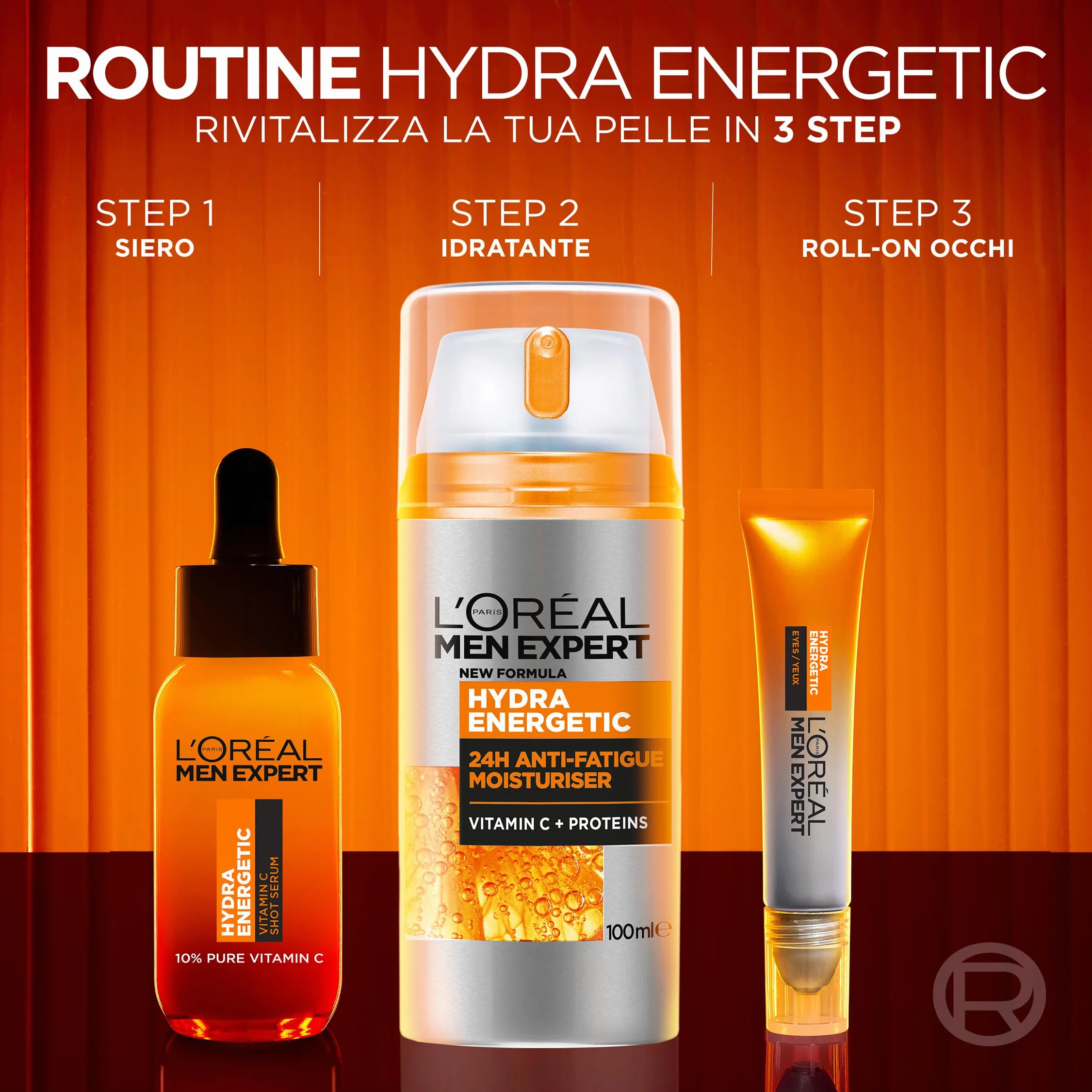 L'Oréal Paris Men Expert Crema Idratante Anti-Fatica Uomo, Pelle Rivitalizzata, Levigata e Idratata, Occhiaie e Rughe Sottili Ridotte, Arricchita con Proteine e Vitamina C, Hydra Energetic, 100 ml