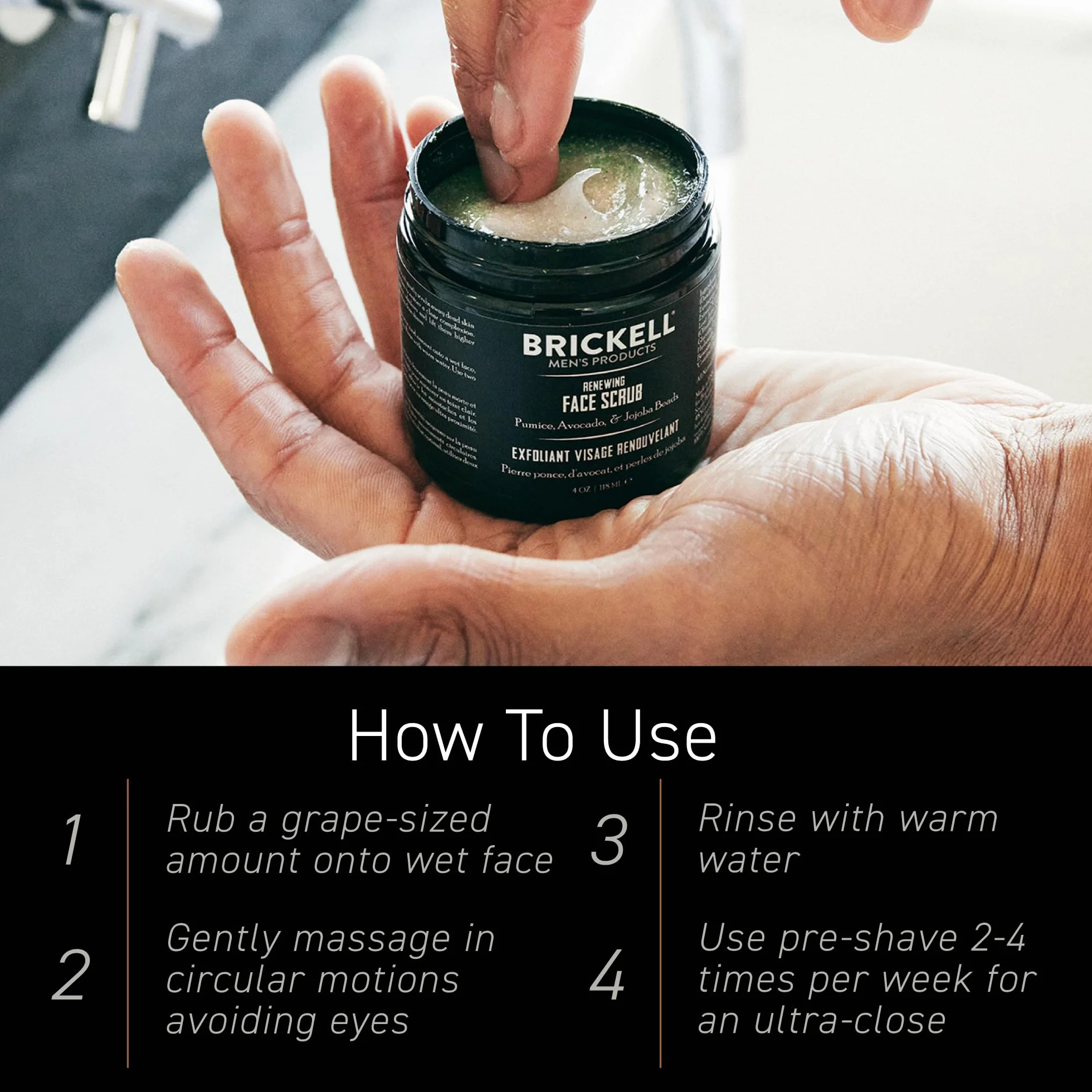 Brickell Men's Scrub Viso Rinnovatore per Uomo, Naturale e Biologico, Scrub Viso Esfoliante Formulato con Perline di Jojoba, Extra di Caffè e Pomice, 118ml, Profumato