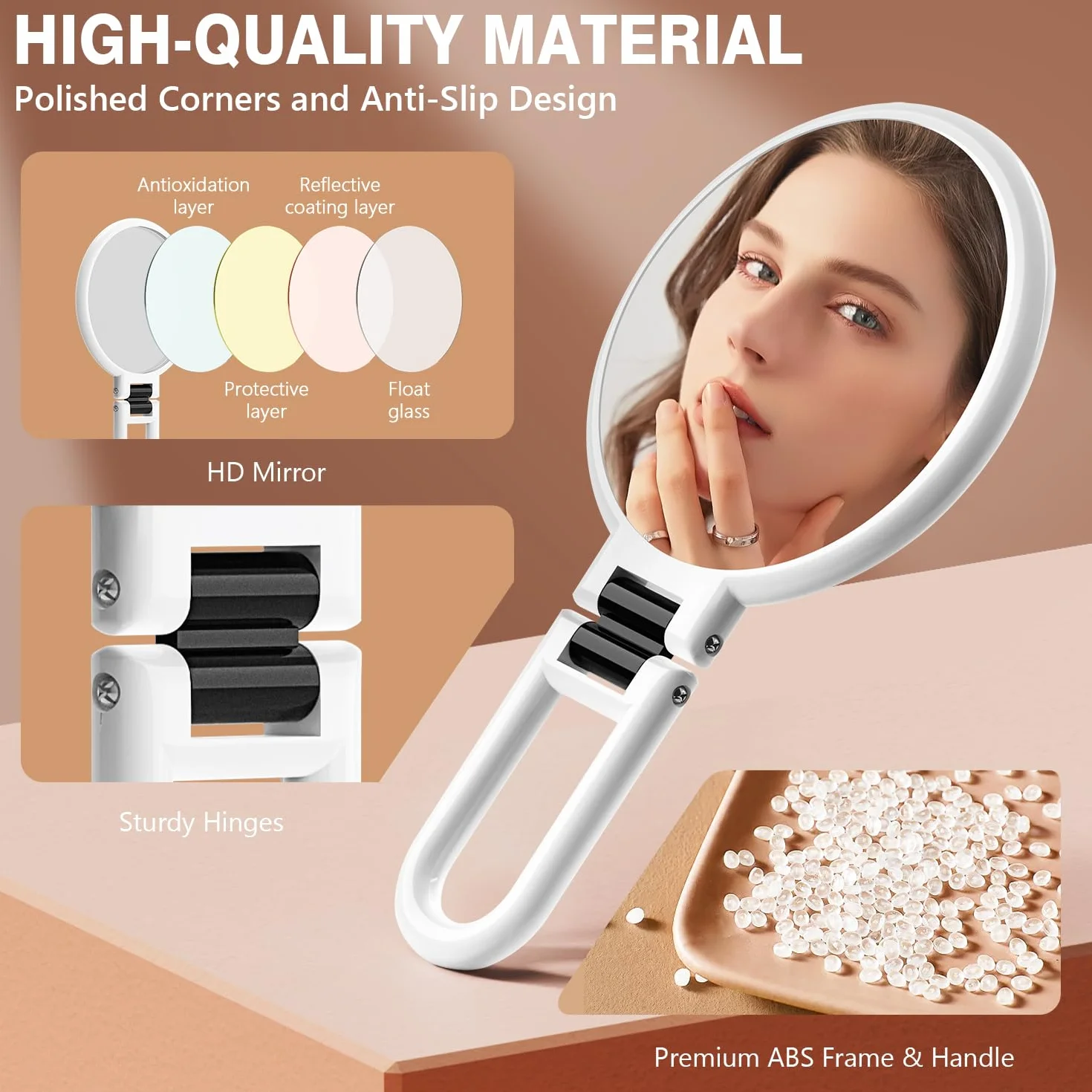 Auxmir Specchio Ingranditore Bifacciale 30X/1X, a Mano 14CM, Alta Definizione, Portatile, Pieghevole, Appendibile, da Viaggio per Trucco, Cura del Viso, Bianco