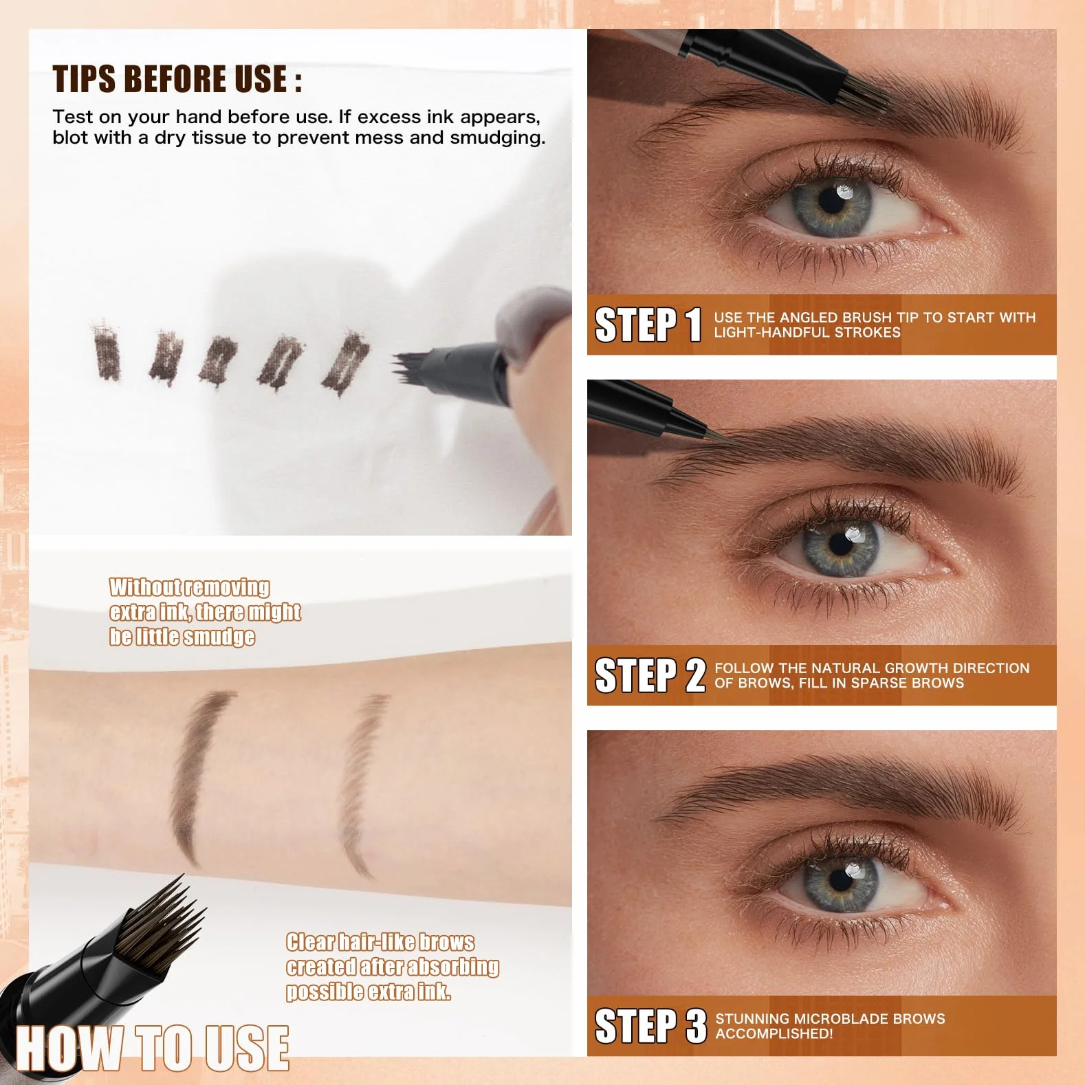 W3W 4D matita sopracciglia make up, penna sopracciglia effetto pelo,matita sopracciglia microblading,waterproof eyebrow pencil,4D Quadrato angolato + Ultra-Fine,02 Medium Brown(Marrone medio)