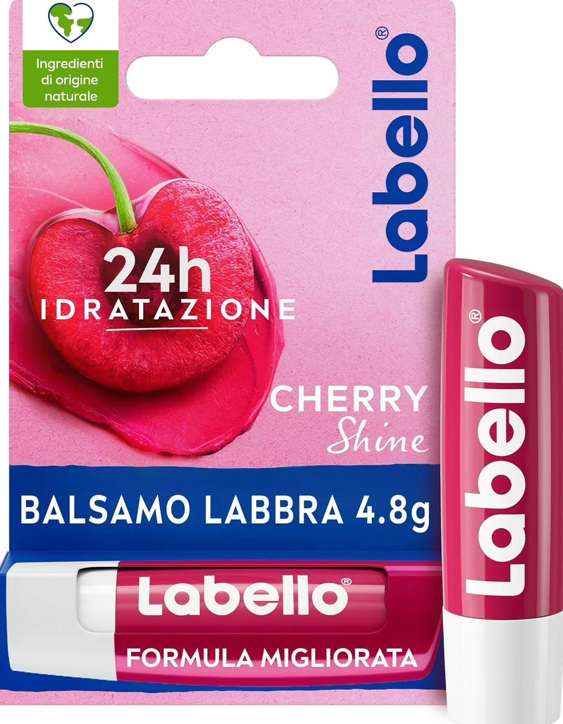Labello Cherry Shine Burrocacao labbra 4.8 g, Balsamo labbra colorato e nutriente all'aroma di ciliegia