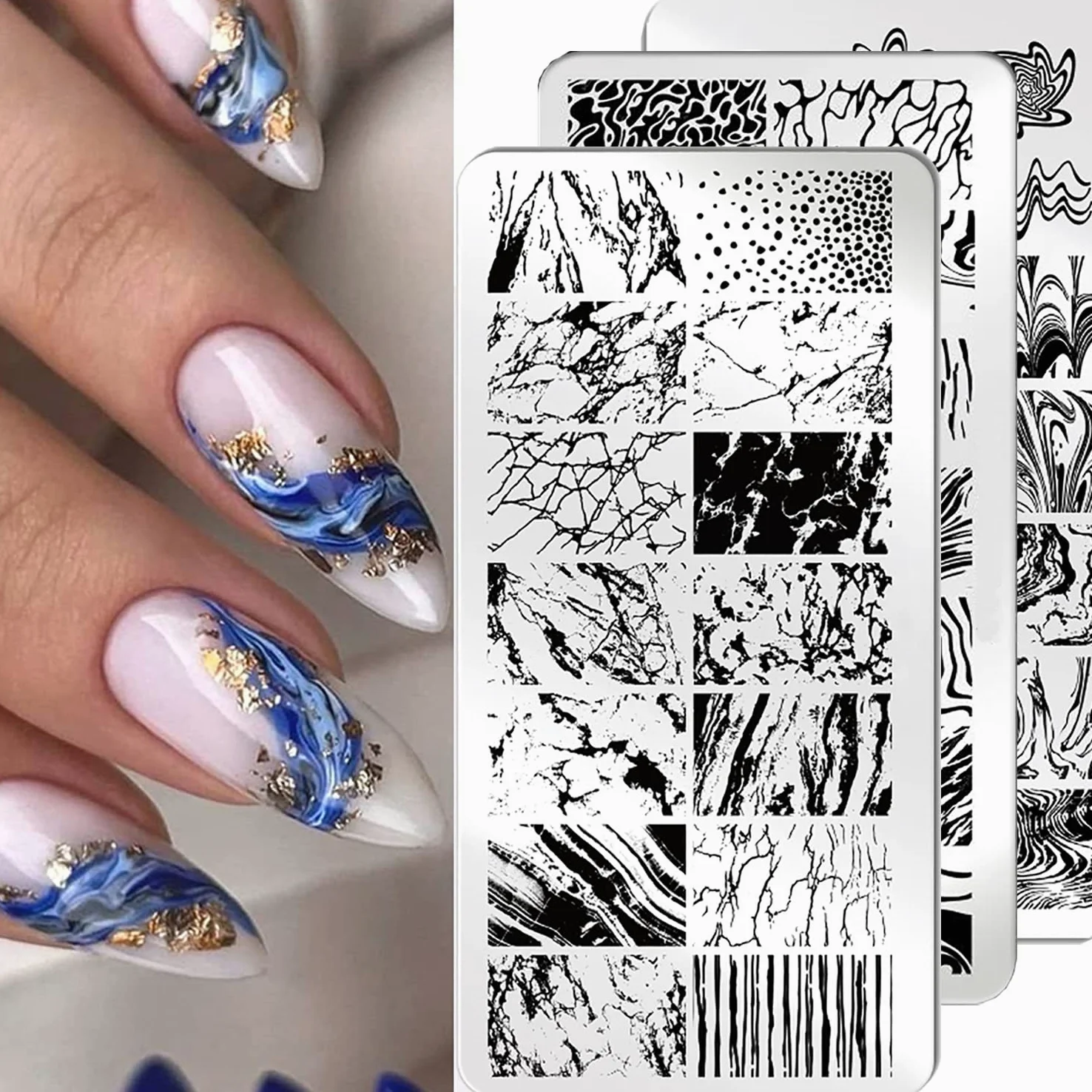 3 Pezzi Nail Stamping Piastre Francese Marmo A Strisce Nail Art Stampaggio Modello Marmorizzazione In Acciaio Inox Nail Design Stencil Strumenti