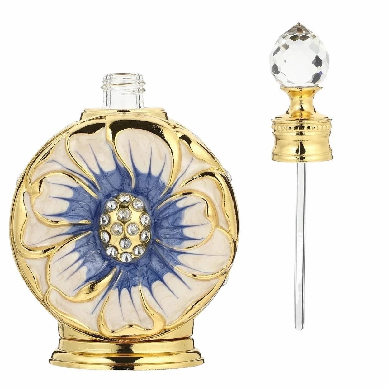 Bottiglia Di Profumo In Vetro Vintage Bottiglia di profumo da 12 ml di olio essenziale da viaggio, dispenser vuoto in vetro, contenitore di conservazione sicura vintage con chiusura ermetica(Blue)