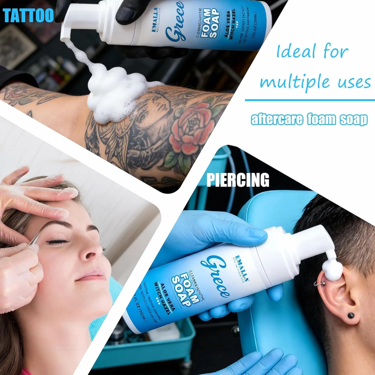 Schiuma detergente per tatuaggi, 200 ml, schiuma detergente delicata per nuovi tatuaggi, lenitivo e idratante, per la cura del tatuaggio, fresca