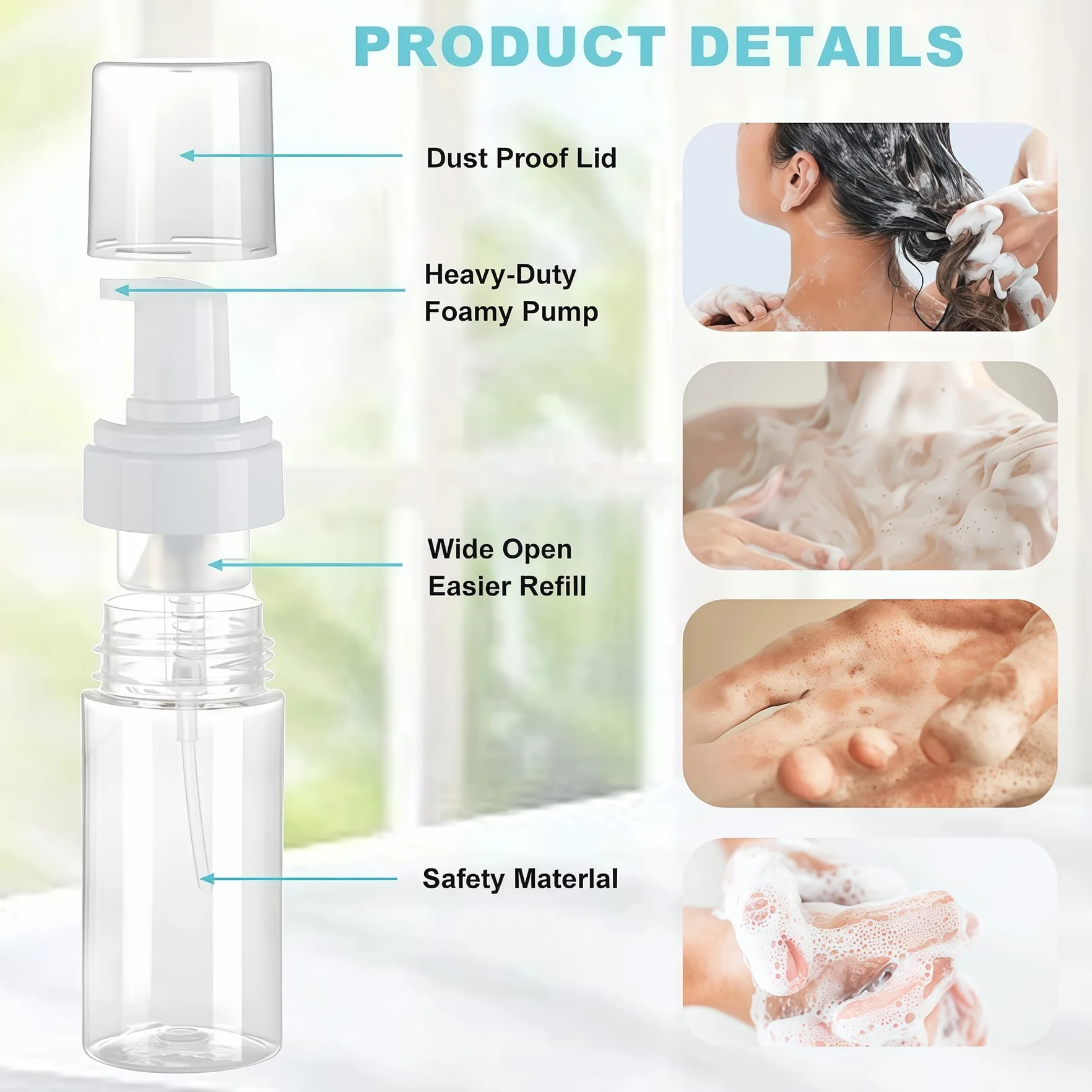 3 flaconi da 100 ml in plastica trasparente con erogatore a pompa, ricaricabili, da viaggio, dispenser per sapone per mani, shampoo, cosmetici, dispenser di schiuma