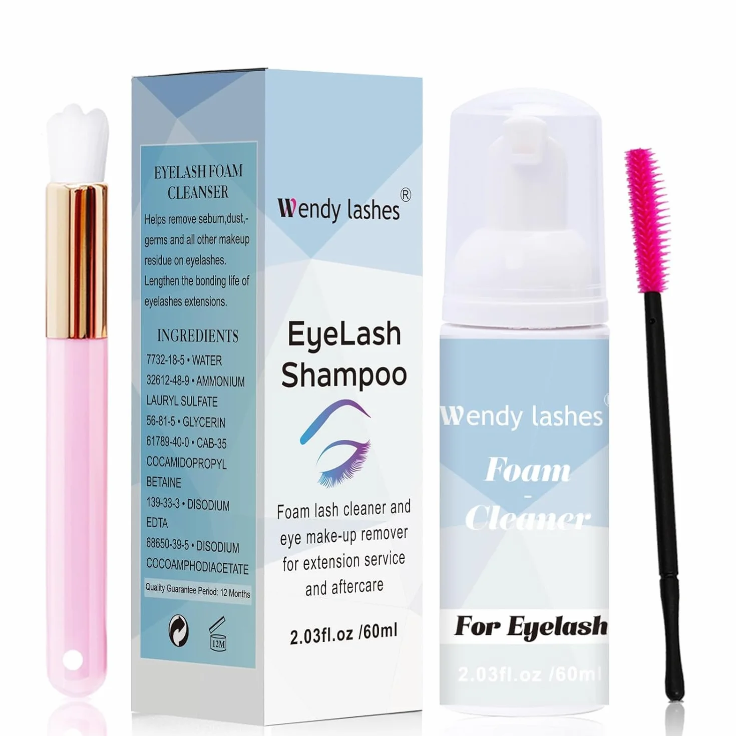 Shampoo per Ciglia per Extension Ciglia, 60ml Detergente per Ciglia Extension, Pulitore per Ciglia Pulitore di Schiuma Con Pennello Morbido (Lash Shampoo-60ml)