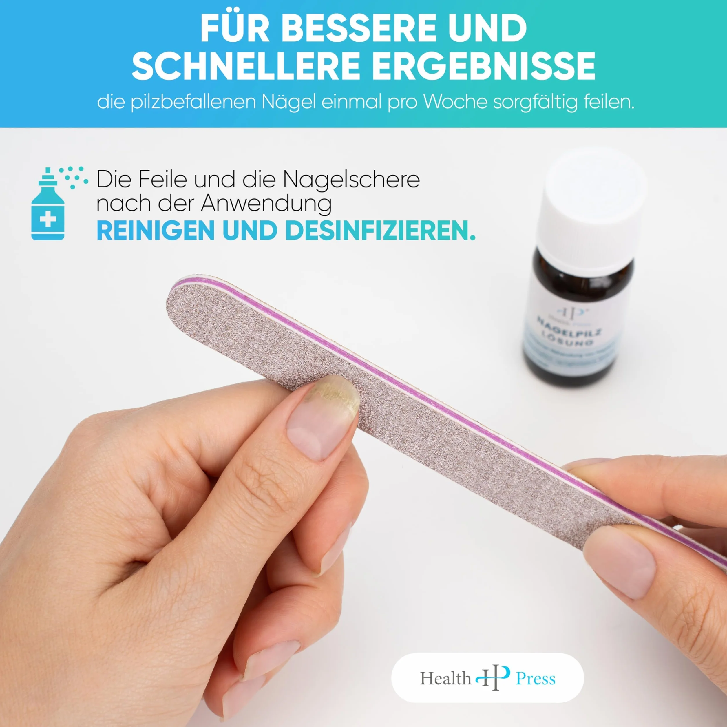 Health Press, Soluzione per Micosi delle Unghie, Liquido Antimicotico, Smalto per Piedi e Mani, Trattamento Adatto ai Diabetici, Efficace contro le Infezioni Fungine, 10 ml