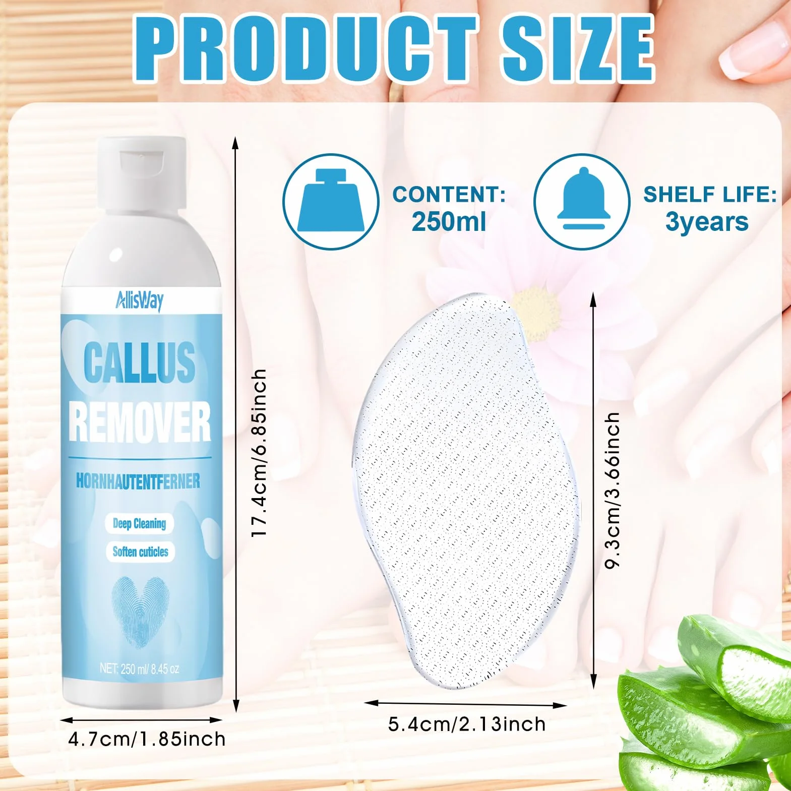 Cheratolitico Piedi, Callus Remover, Esfoliante Piedi, Lima per Piedi in Nano-Vetro, Ammorbidisce la Pelle dei Piedi, Idrata in Profondità, Allevia Secchezza e Screpolature, 250 ml