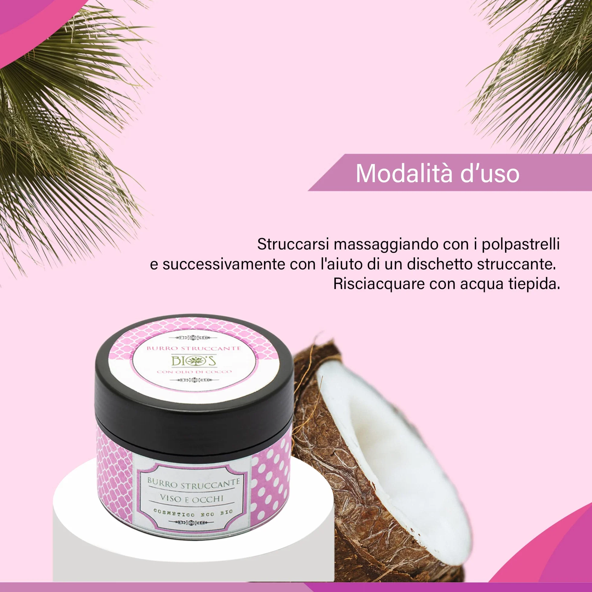 BIO'S Cosmetica Burro Struccante 100% Naturale 100 ML - Balsamo Struccante Skin Care Pulizia Viso - Burro Detergente a Base di Olio di Cocco - Pelle Morbida e Idratata, Dermatologicamente Testato.