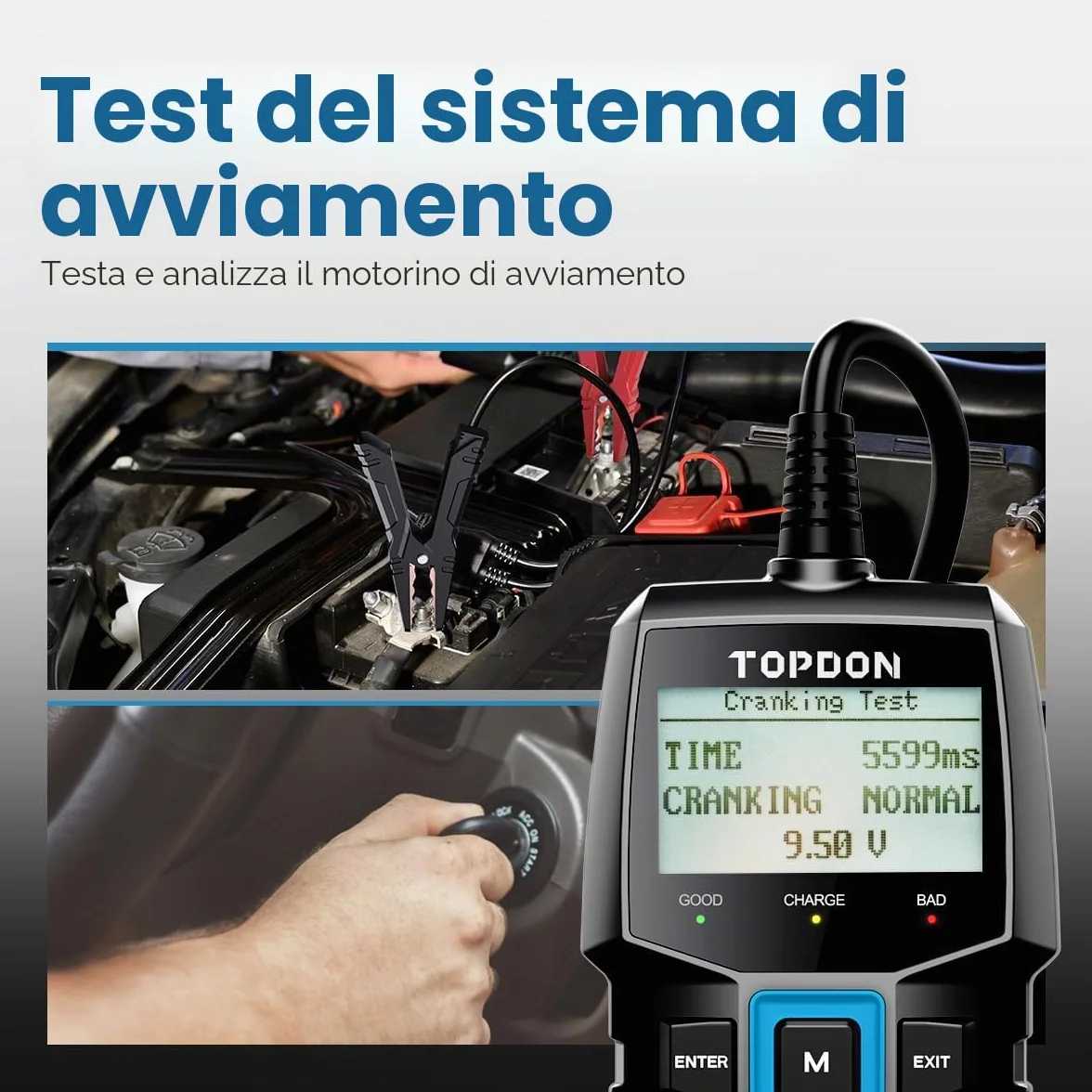 TOPDON BT100 Tester batteria auto 12V 100-2000 CCA analizzatore sistema di ricarica