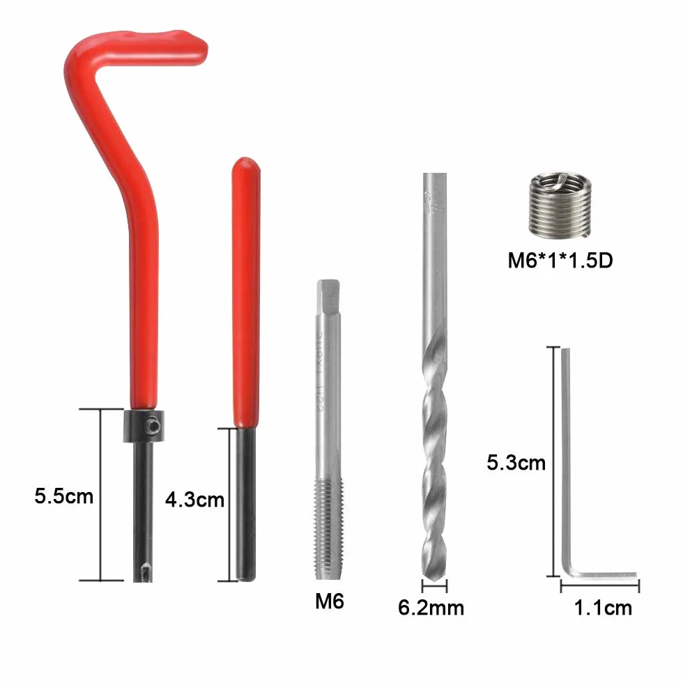 Kit Riparazione Filetti M6 x 1 mm 30pz Strumento Filettatura Interna per Automotive