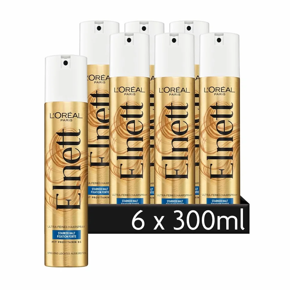 L'Oréal Paris Elnett - Spray per capelli ultra fine, con provitamina B5, per acconciare e fissare l'acconciatura, tenuta forte, spazzolatura facile, senza siliconi, 6 x 300 ml
