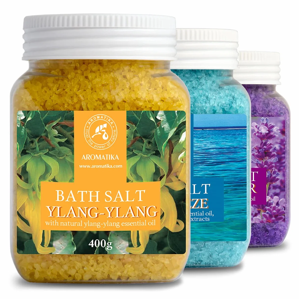 Set Sali da Bagno di Lavanda - Brezza Marina - Ylang-Ylang - Naturale al 100% - Ideale per Dormire Bene - Antistress - Cura del Corpo - Benessere - Bellezza - Rilassamento - Spa