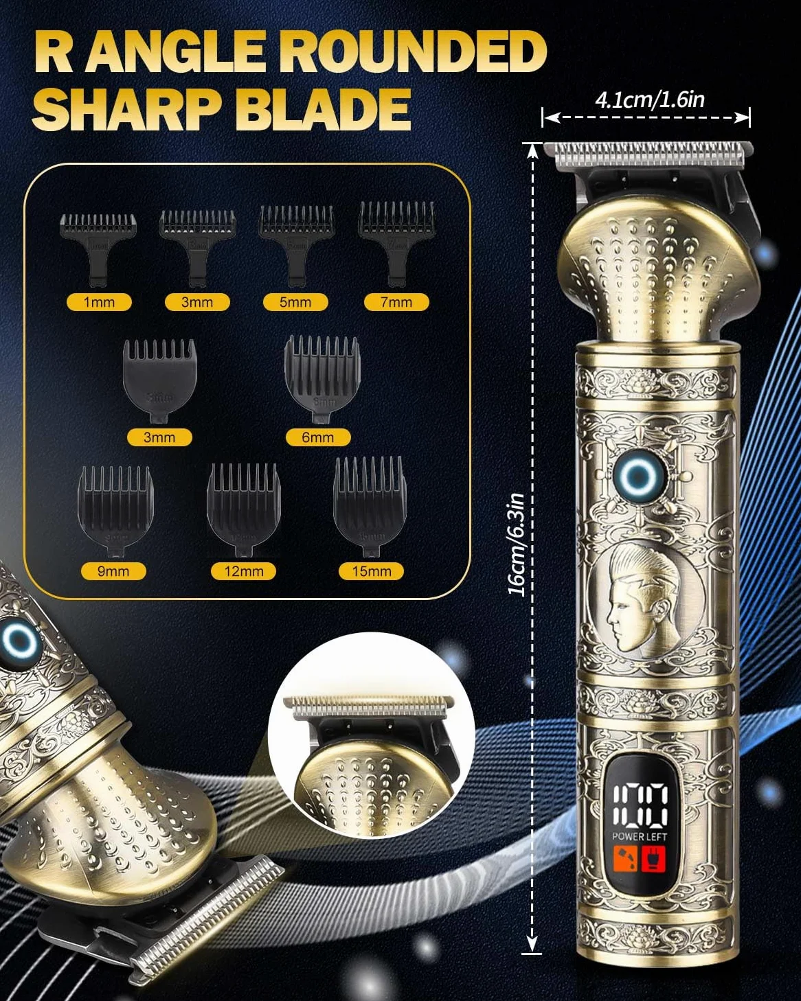 Kit 7 in 1 per barba da uomo, stile retrò, rasoi elettrici, rasoio da uomo, ricaricabile, senza fili, professionale, con display a LED, idea regalo