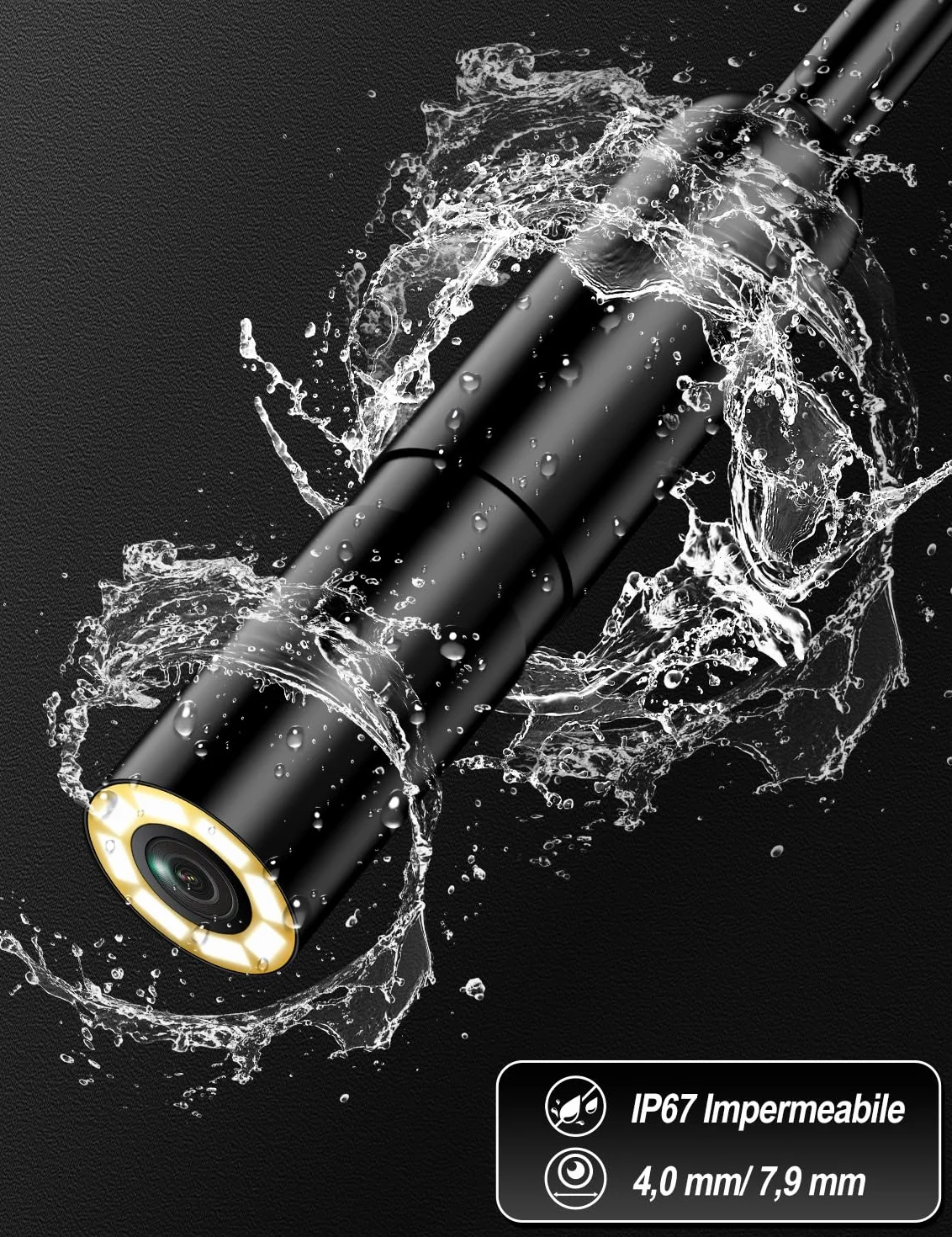 Endoscopio per Smartphone 1920P HD Sonda Telecamera Endoscopica con 8 LED IP67 Impermeabile 5m per Android iOS