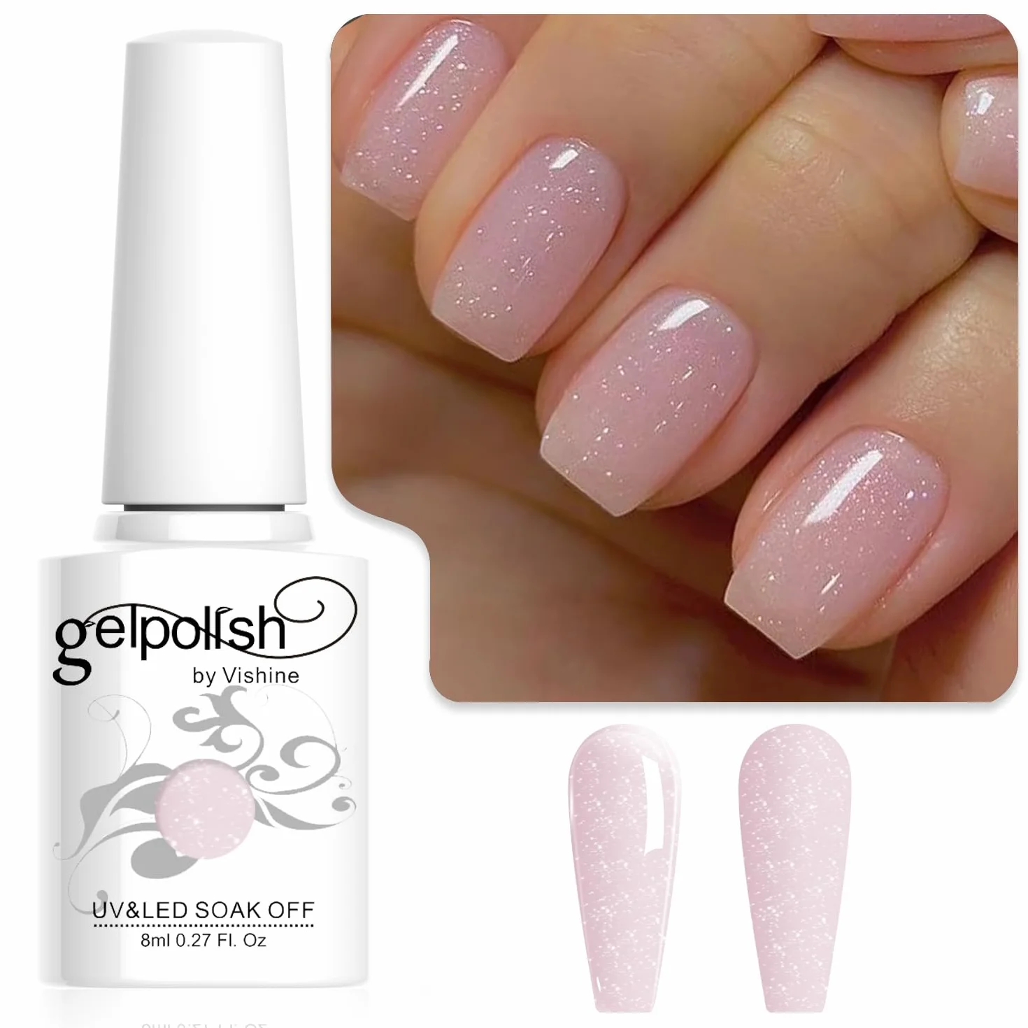 Vishine Smalto Gel Semipermanente Trasparente Glitterato Rosa Nudo Jelly Lattiginoso 8ml UV LED Soak-Off Nude