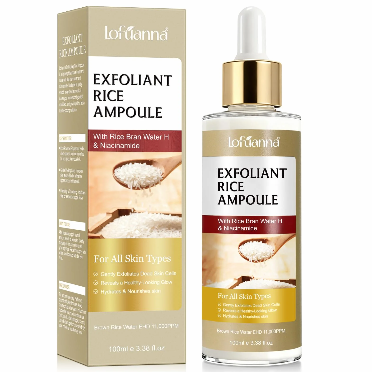 Siero Esfoliante al Riso 100ml, Siero Coreano Esfoliante al Riso, Peeling Viso Delicato,Scrub Viso Anti Punti Neri Rimozione, Riduce Pori, Idratante e Illuminante,Rimuove Cellule Morte,pelli sensibili