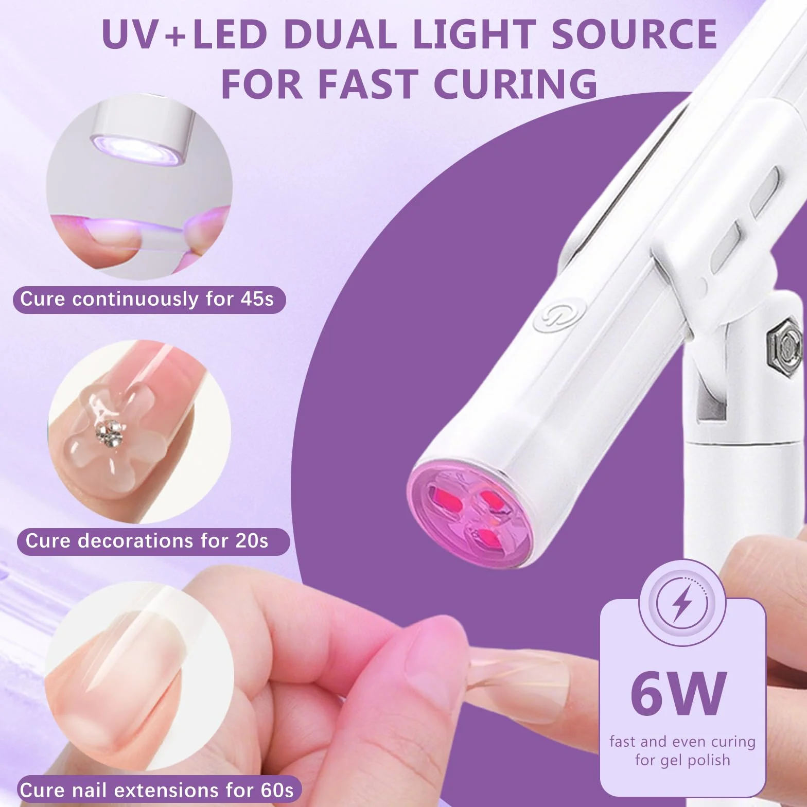Mini Lampada UV LED Unghie, 3W Piccola Lampada Gel Unghie con Supporto Pieghevole, Timer 20/60S, Portatile Torcia per Asciugatura Rapida Smalto Gel, Colla UV e Prolunghe Unghie per DIY e Viaggi