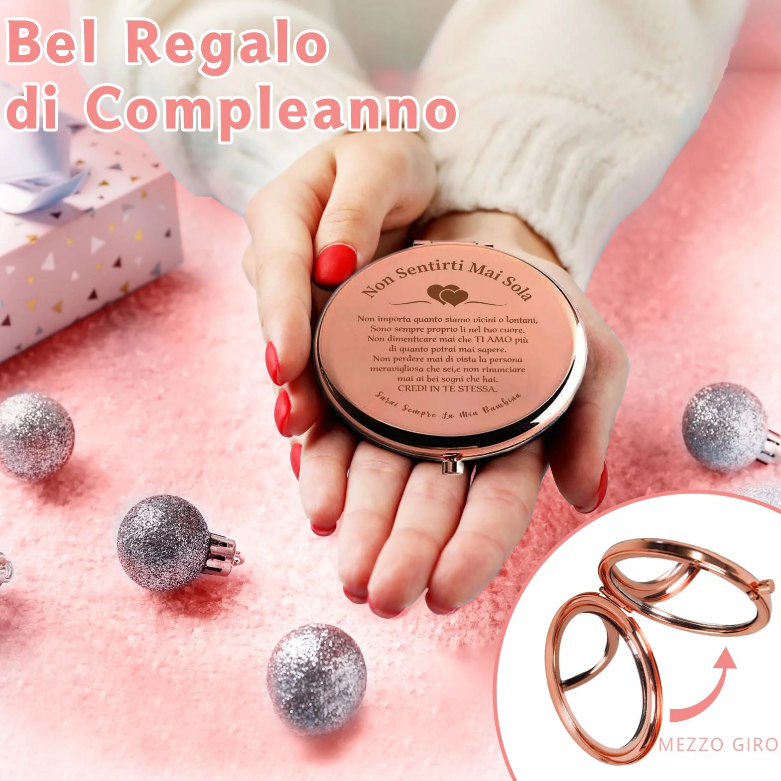 VivaJoy Regalo Figlia Specchio Tascabile Elegante 18 Anni Compleanno Laurea