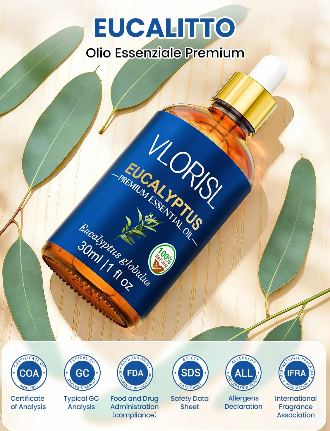 Olio Essenziale di Eucalipto 30ML, Aroma Fresco per Diffusore e Aromaterapia