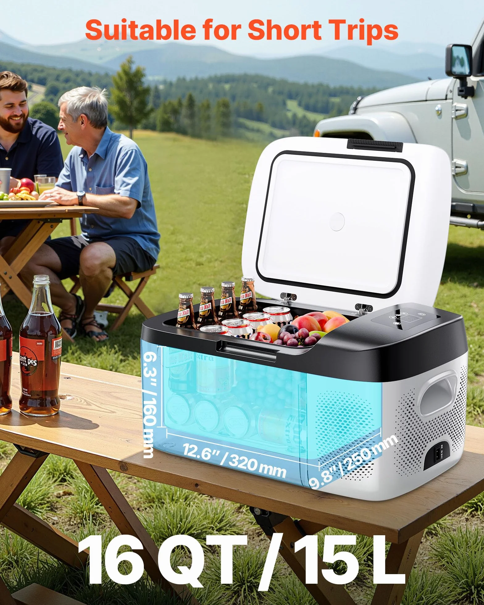 VEVOR Frigorifero Elettrico Portatile 15 L, Mini Compressore 12 V 24 V, Freddo e Caldo, Controllo App, per Camper Camion Barca
