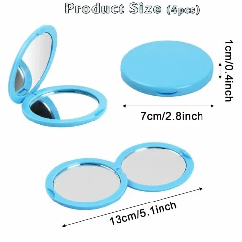 Set di 4 Specchietti da Borsetta a Doppia Faccia in Colori Tenui Azzurro, Viola Chiaro, Bianco, Rosa