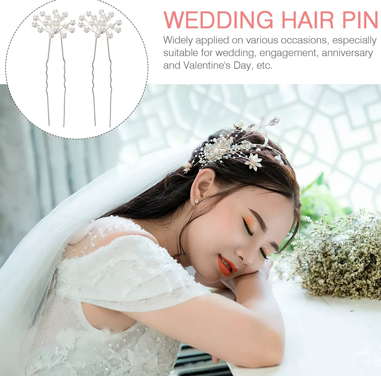 Forcine for capelli ， Fermagli for capelli for donna ， 40 pezzi Copricapo Spose Elegante Forcella Capelli Spilla da sposa Accessorio Ragazze Perle Chic Updo Chignon Gypsophila Damigelle d'onore Fiore