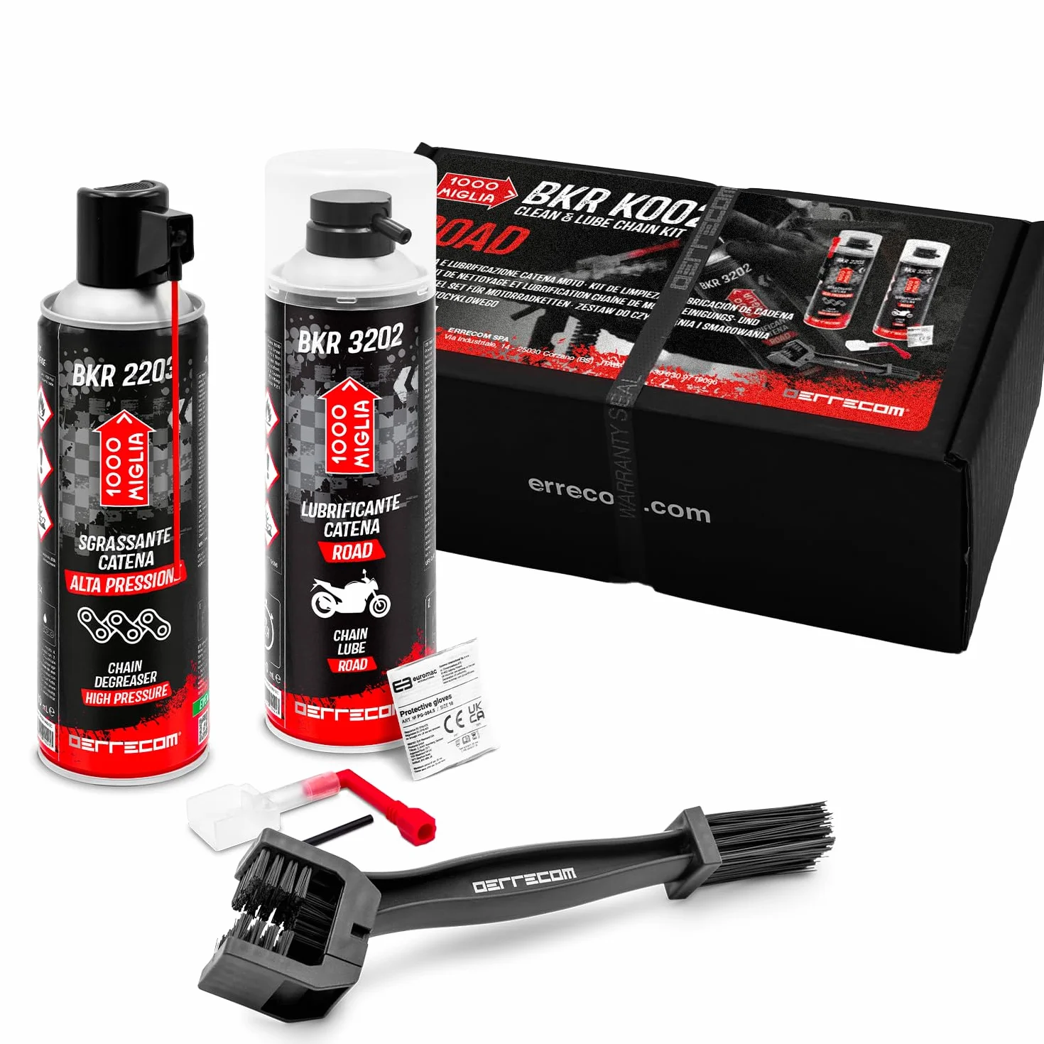 ERRECOM 1000 Miglia Clean&Lube Kit Catena Moto ROAD 500mL + Huggie System