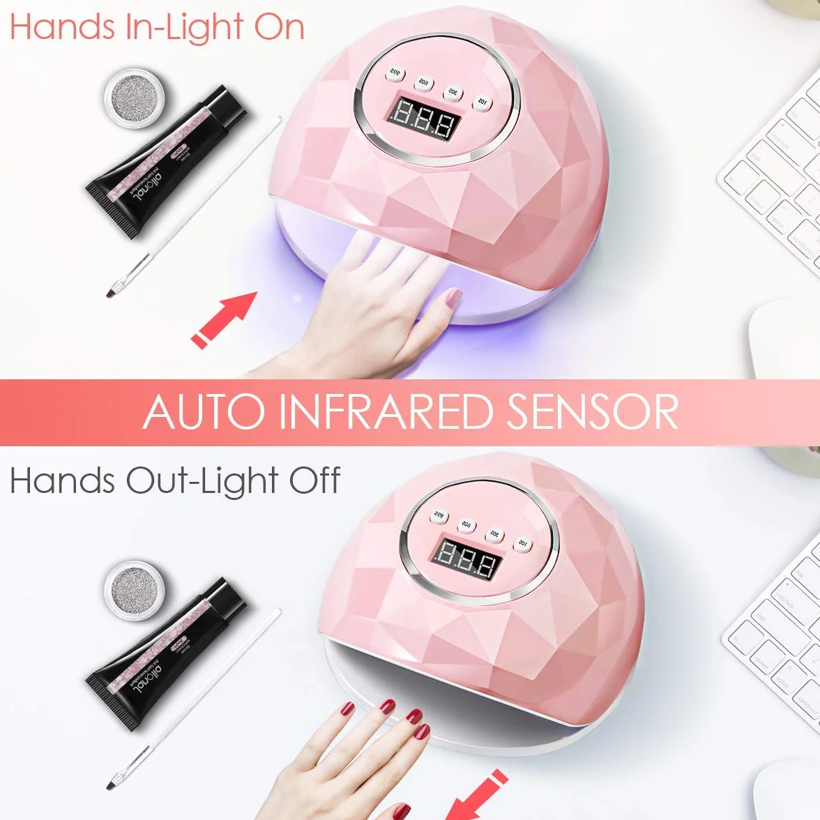 Janolia Lampada LED UV Unghie, 86W Professionale Fornetto Unghie Semipermanente per Manicure/Pedicure con Automatico Sensore, 4 Timers da 10/30/60/99S, Display LCD