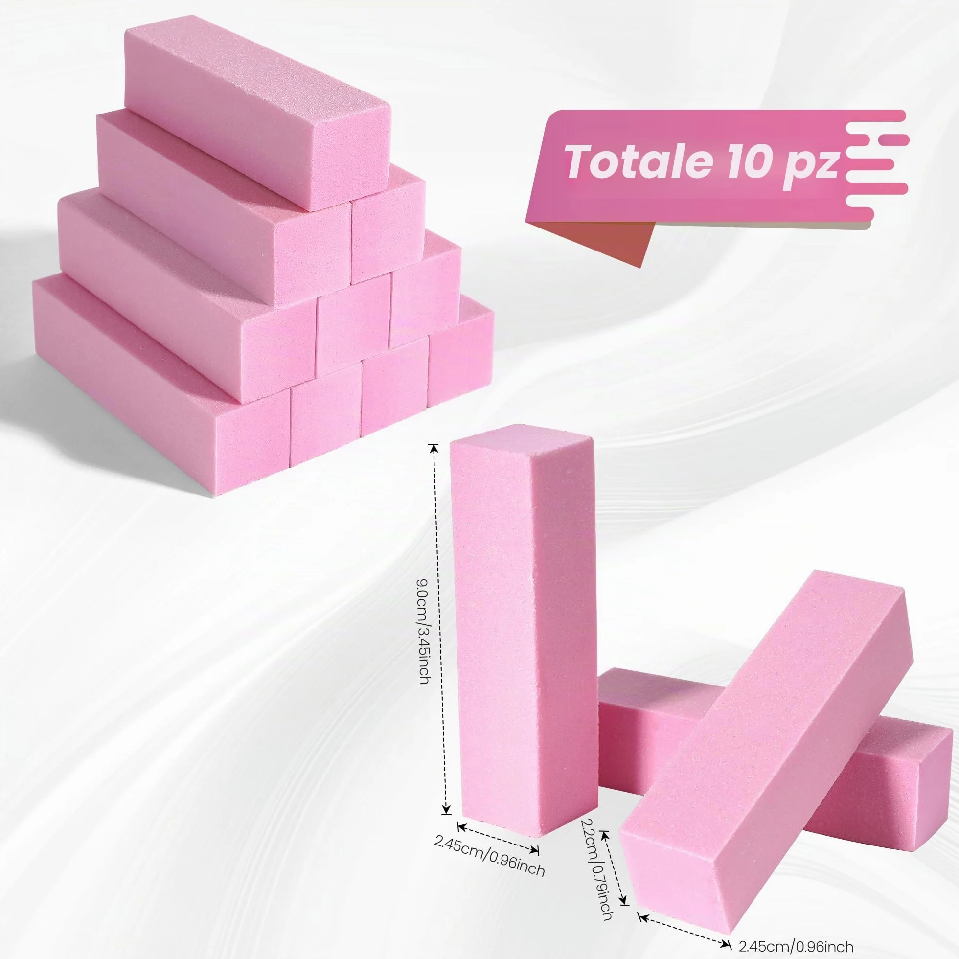 Set 10 blocchi leviganti unghie professionali 4 lati lavabili rosa