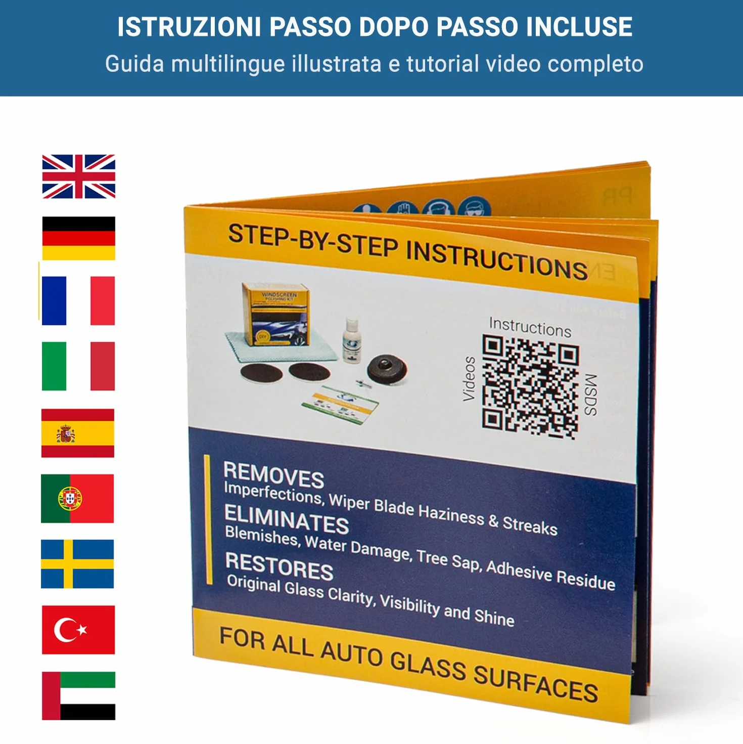 Kit di lucidatura del Parabrezza 75mm - Riparazione Vetro Auto Fai da Te - Rimuovi Danni Spazzola Tergicristallo