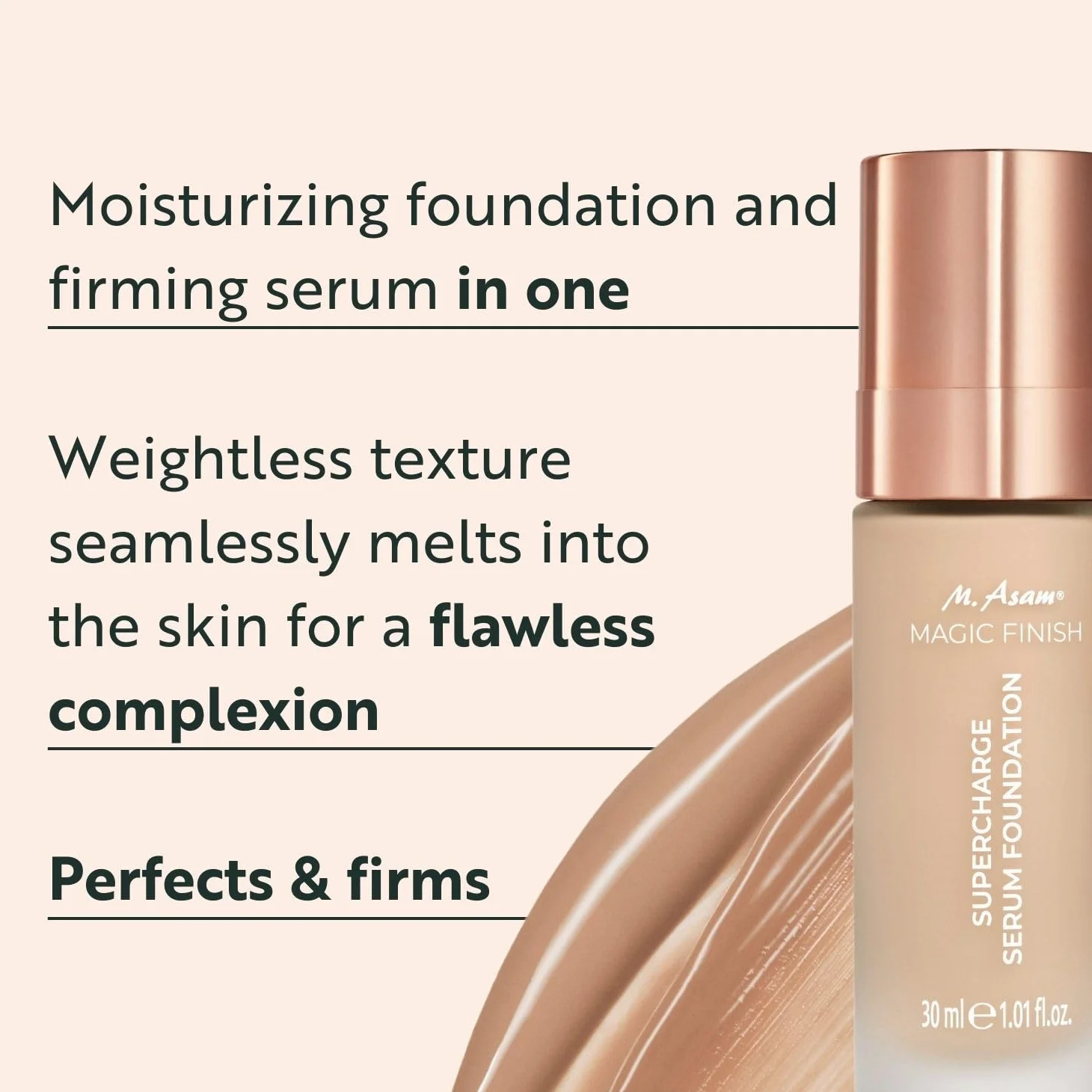 M. Asam Magic Finish Supercharge Serum Foundation Creamy Nude (30 ml) | Fondotinta idratante e siero per il viso, trucco anti-età con acido ialuronico e copertura ottimale